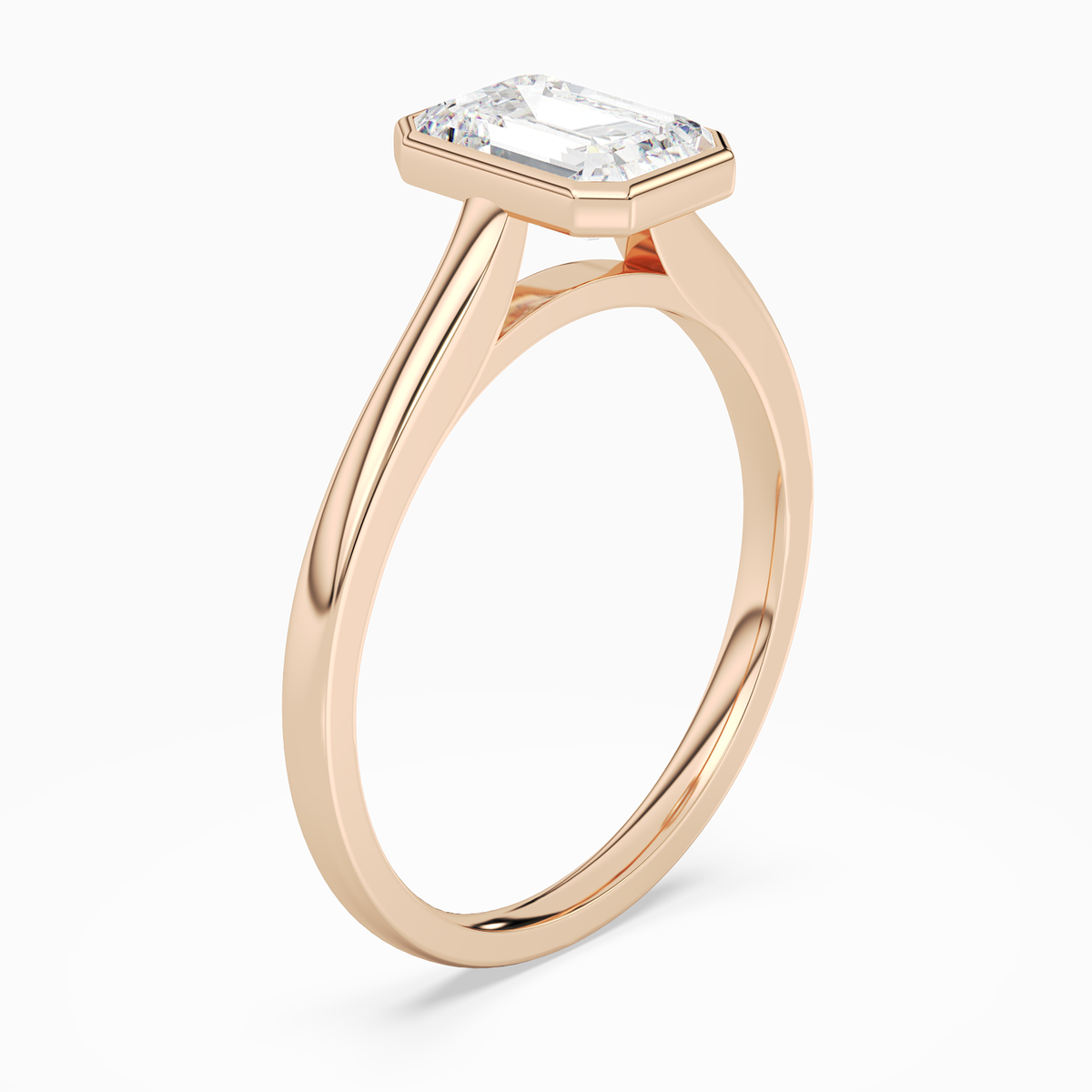 Emerald Slim Tapered Bezel Solitaire in 14K Rose Gold angled