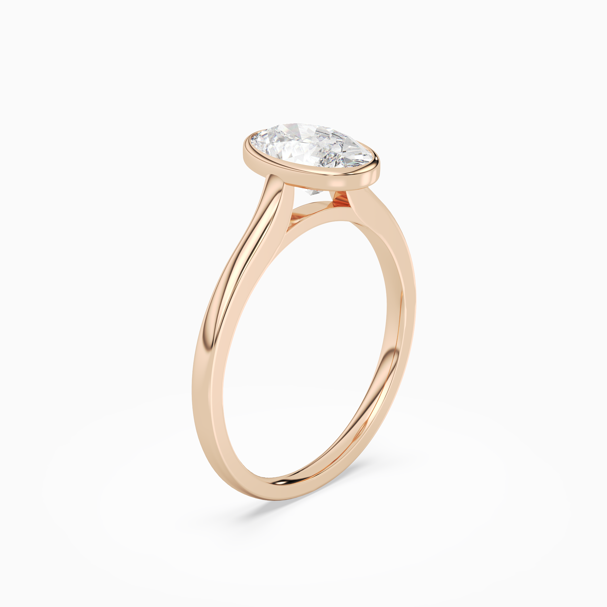 Oval Slim Tapered Bezel Solitaire in 14K Rose Gold angled