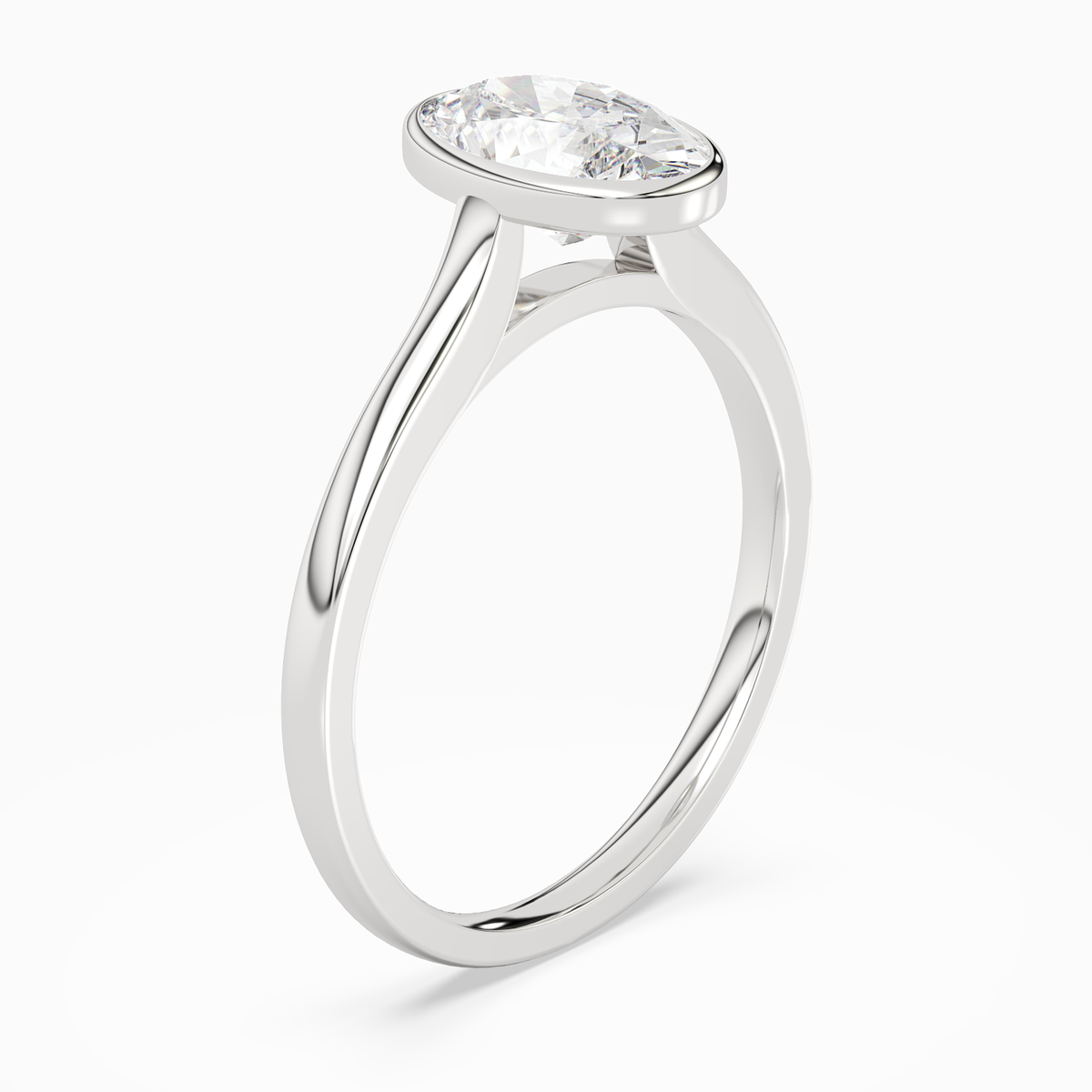 Oval Slim Tapered Bezel Solitaire in 14K White Gold angled
