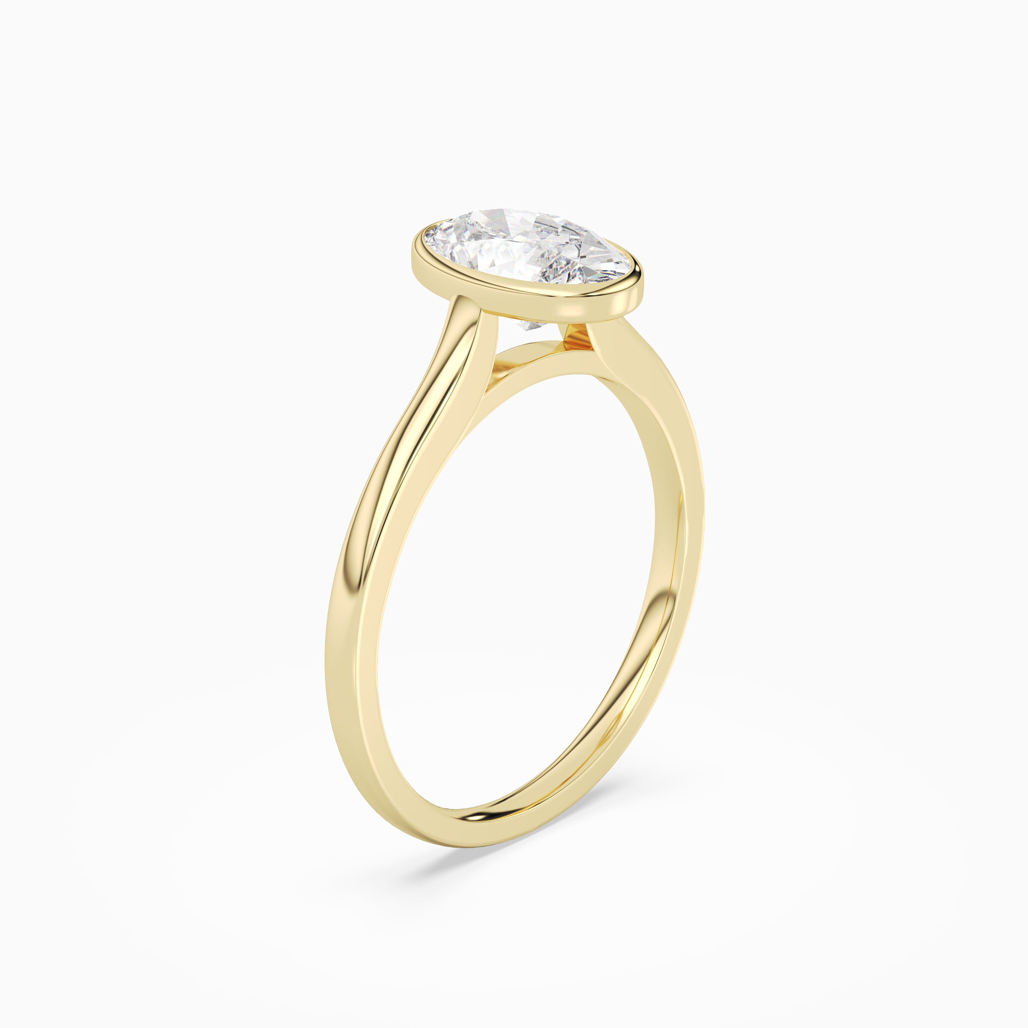Oval Slim Tapered Bezel Solitaire in 14K Yellow Gold angled