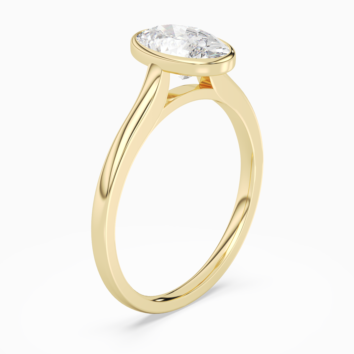 Oval Slim Tapered Bezel Solitaire in 18K Yellow Gold angled