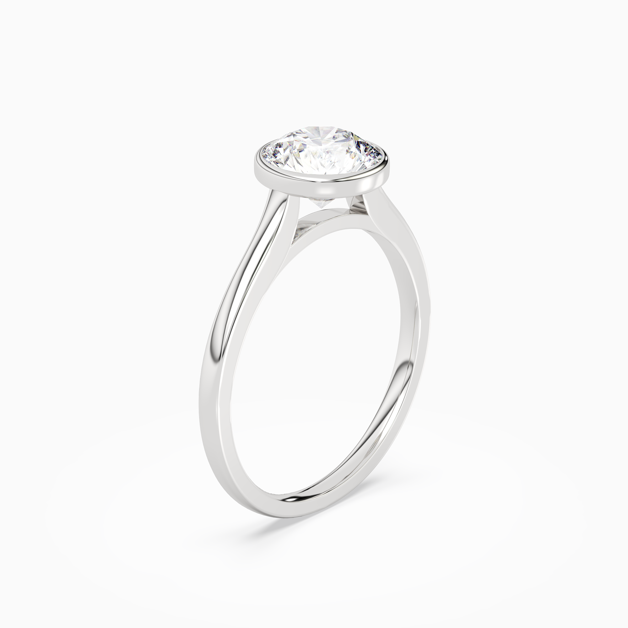 Round Slim Tapered Bezel Solitaire in 14K White Gold angled