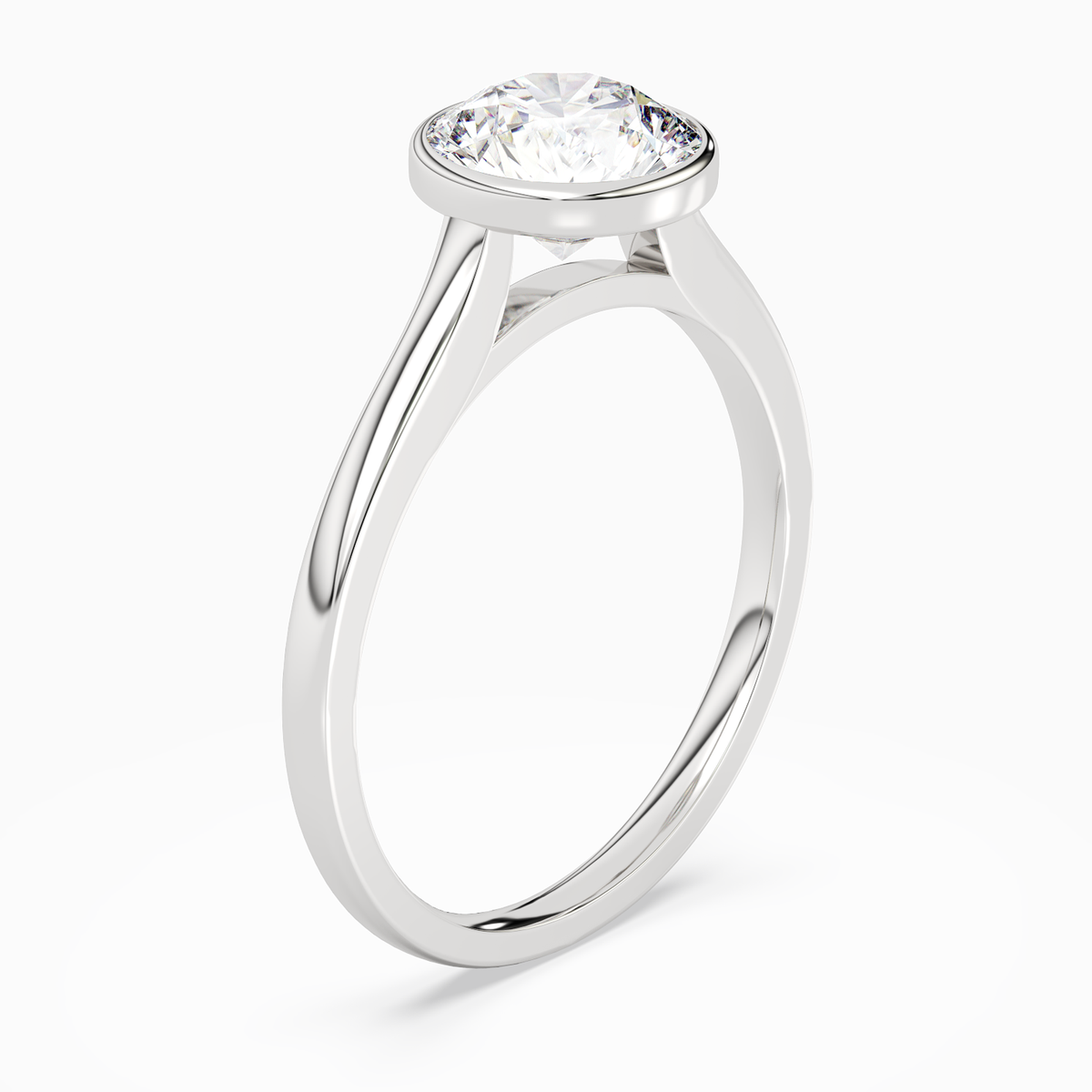 Round Slim Tapered Bezel Solitaire in 14K White Gold angled