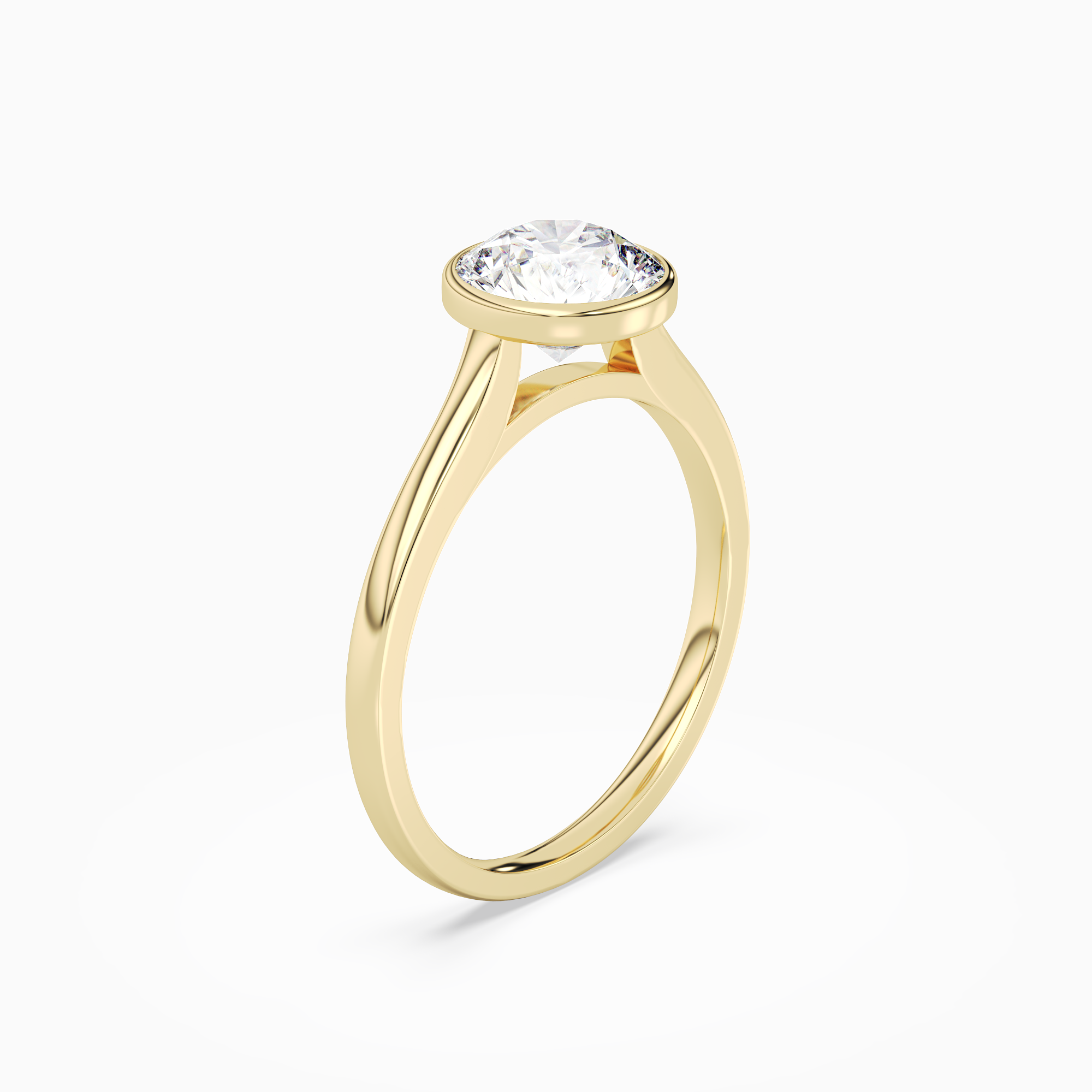Round Slim Tapered Bezel Solitaire in 18K Yellow Gold angled