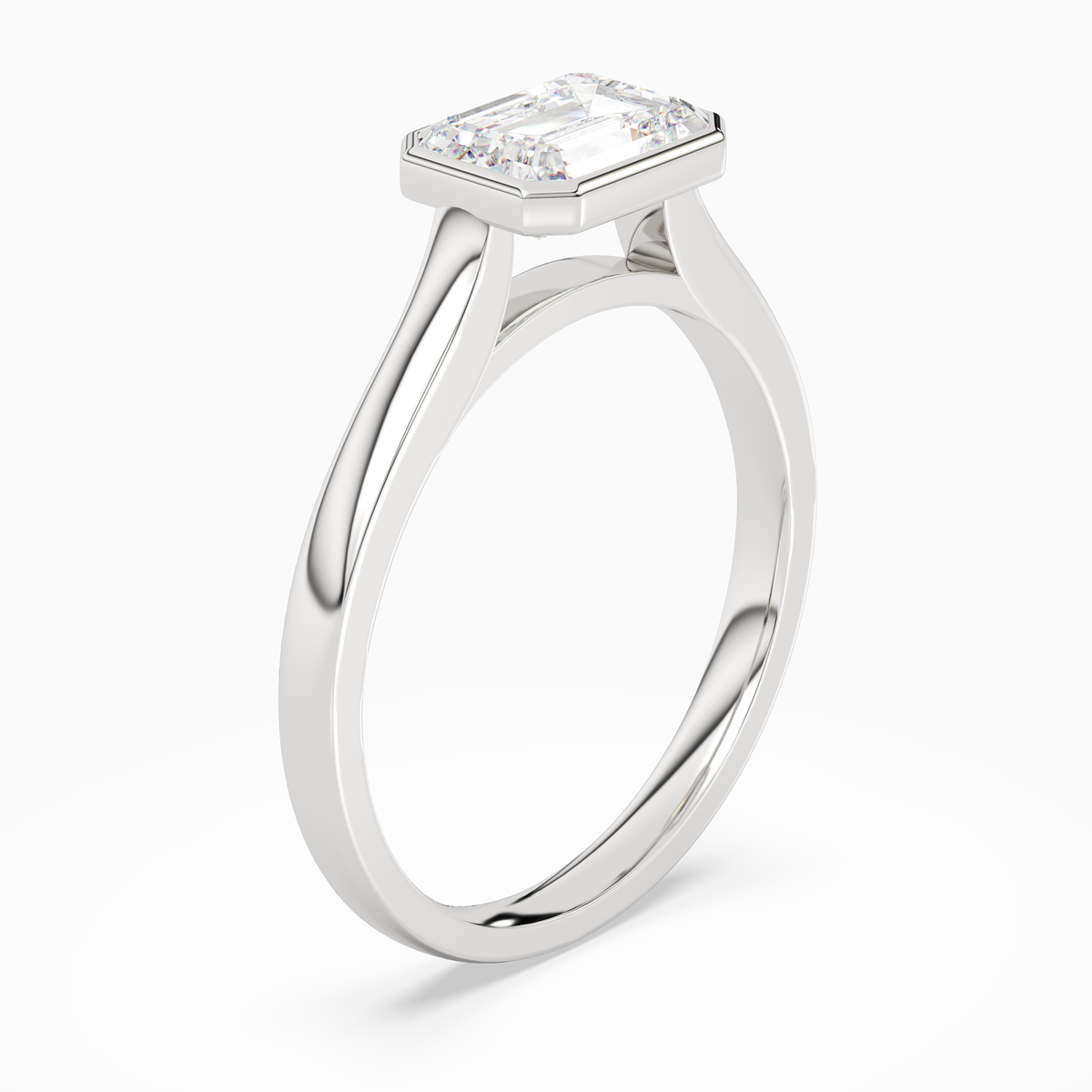 Emerald East-West Bezel Solitaire in 14K White Gold angled