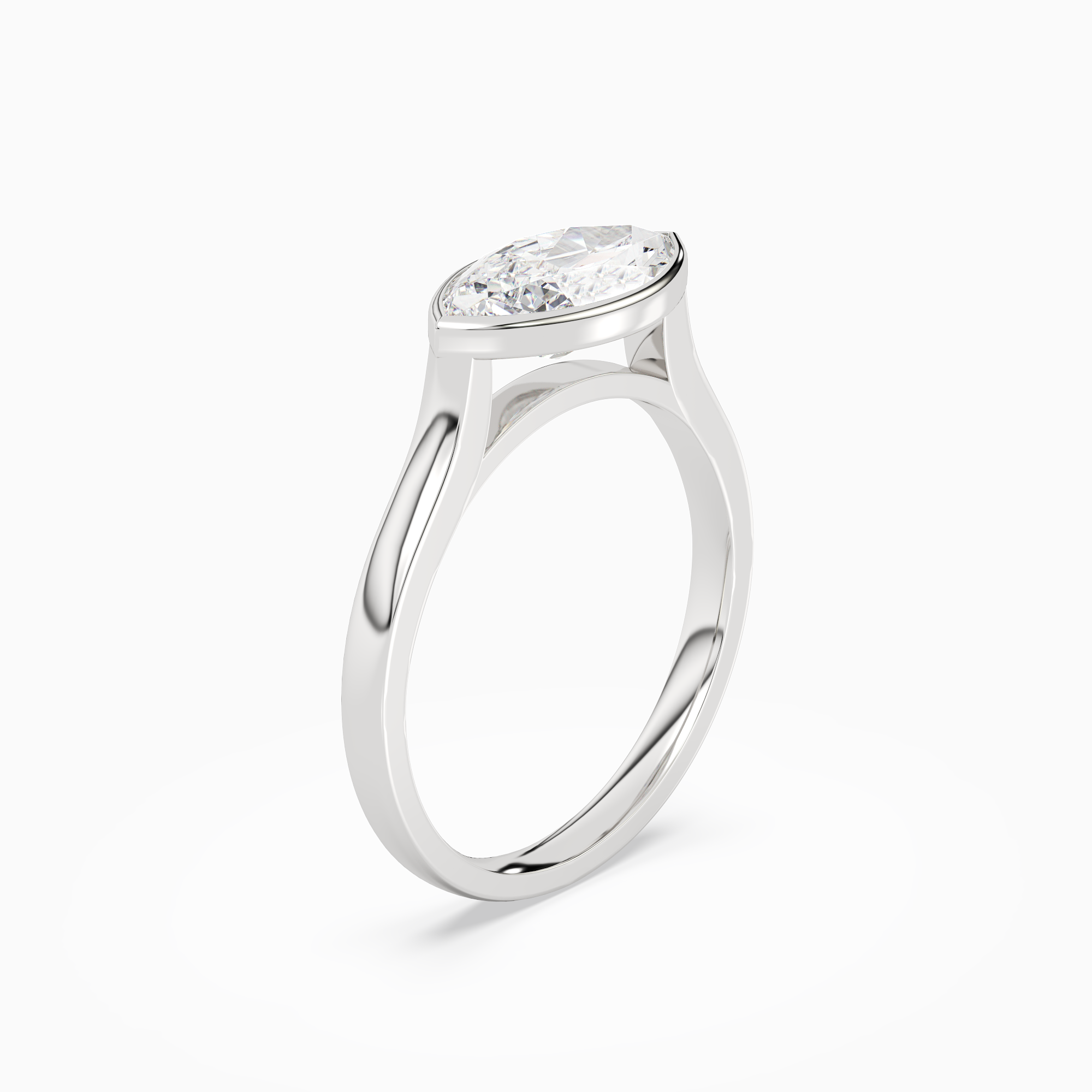 Marquise East-West Bezel Solitaire in 18K White Gold angled