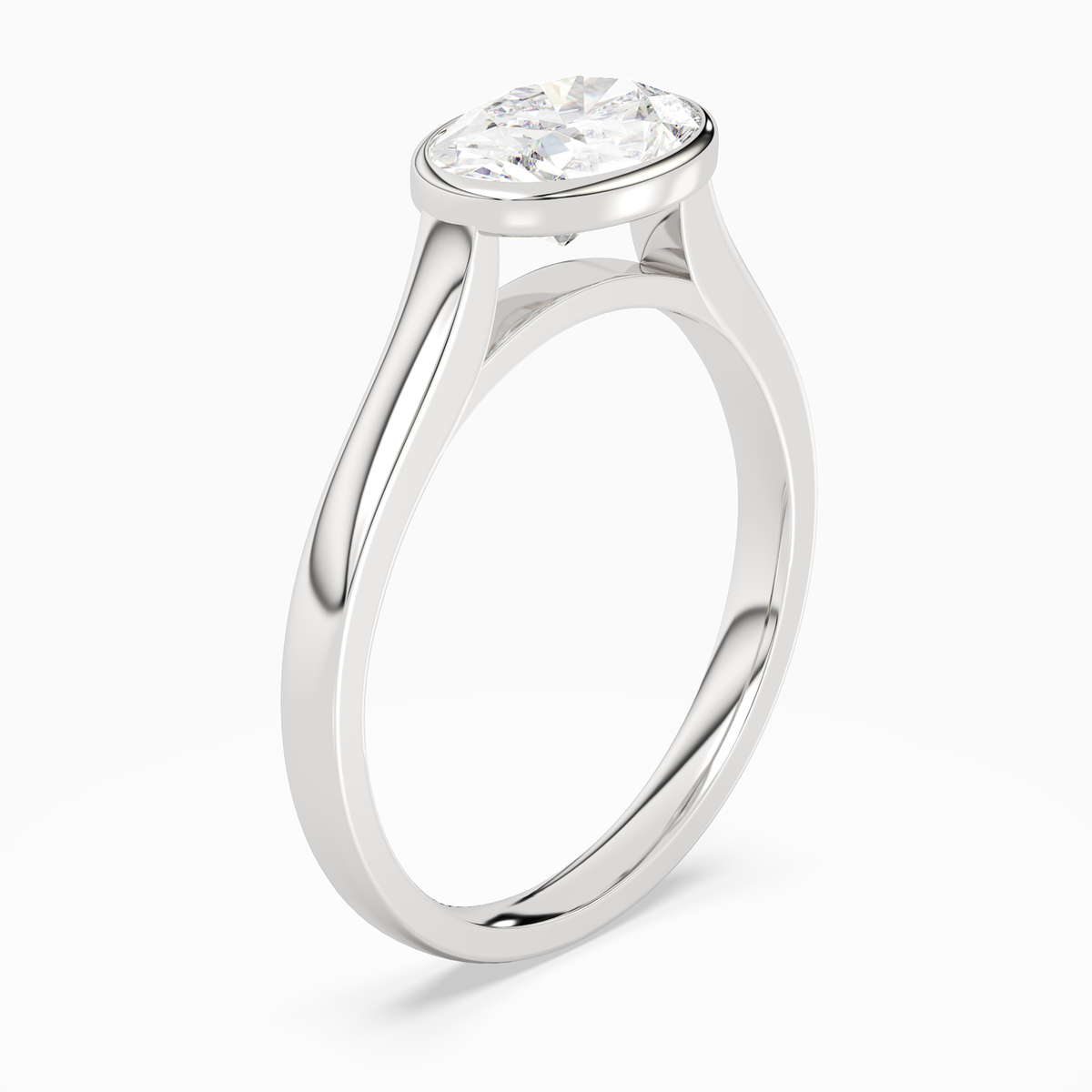 Oval East-West Bezel Solitaire in 14K White Gold angled