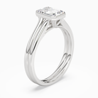 Emerald Stacked Band Bezel Solitaire in 14K White Gold angled
