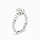 Emerald Stacked Band Bezel Solitaire in 18K White Gold angled