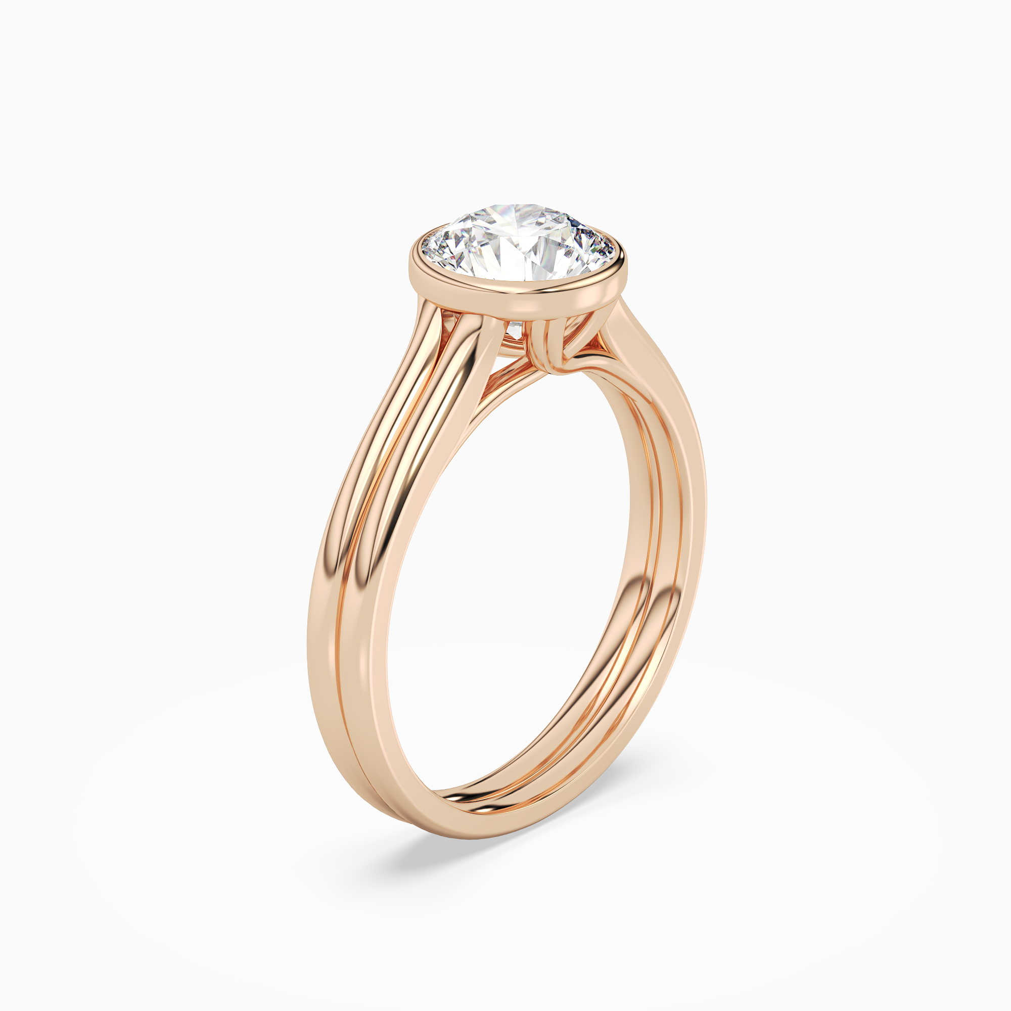 Round Stacked Band Bezel Solitaire in 14K Rose Gold angled