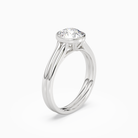 Round Stacked Band Bezel Solitaire in 18K White Gold angled