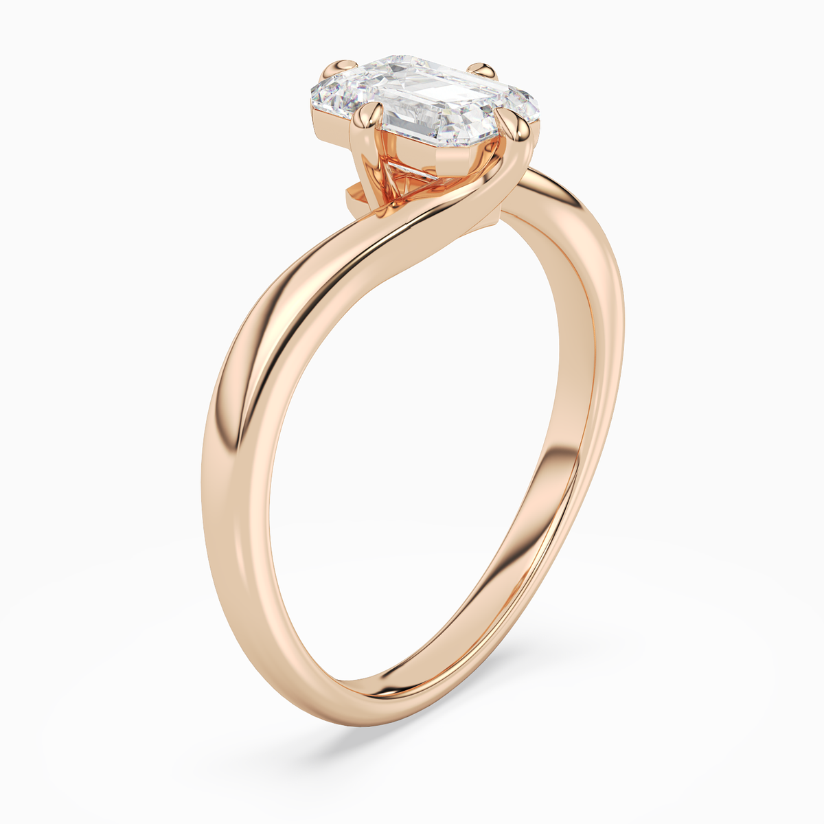 Emerald Open Bypass Solitaire in 14K Rose Gold angled