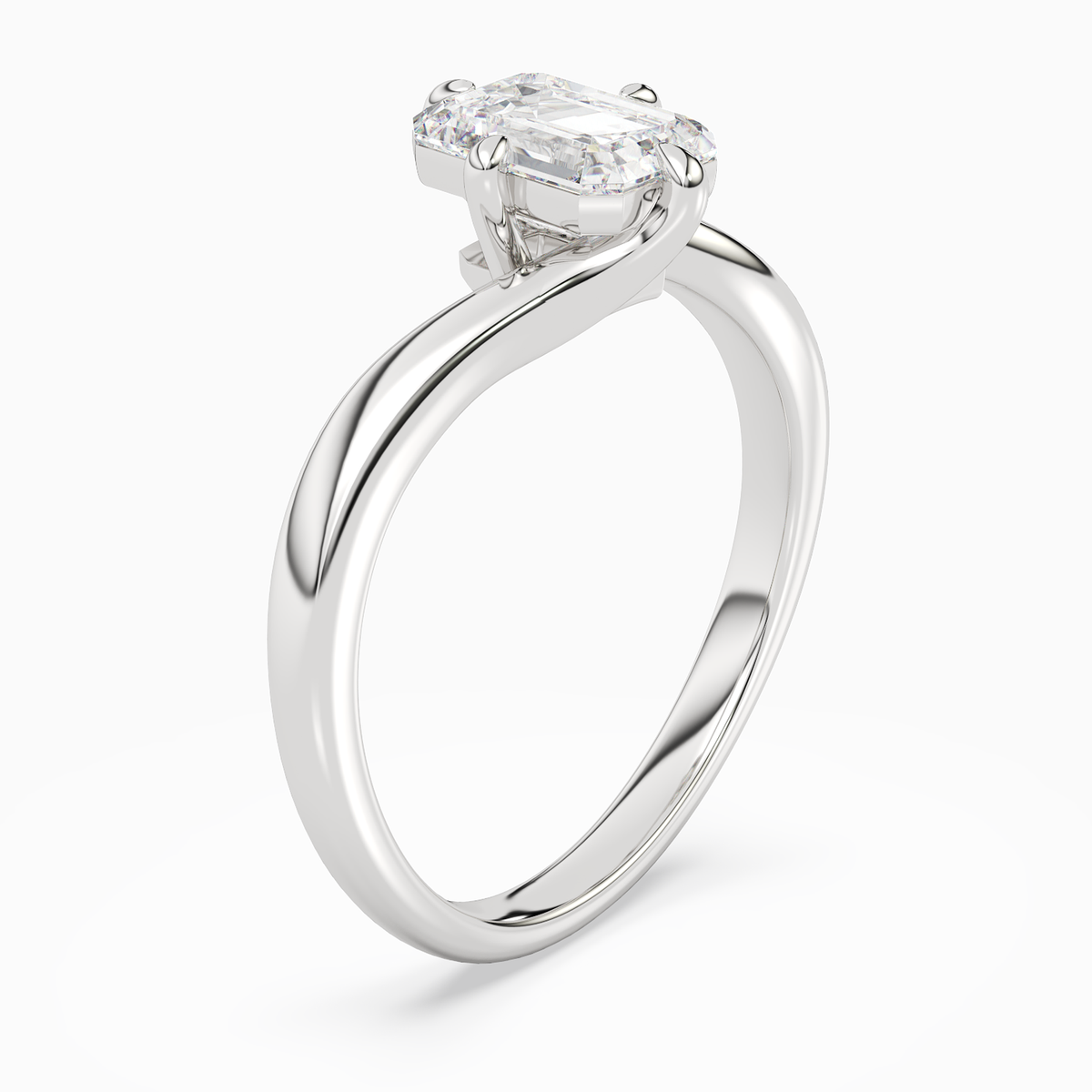 Emerald Open Bypass Solitaire in 14K White Gold angled