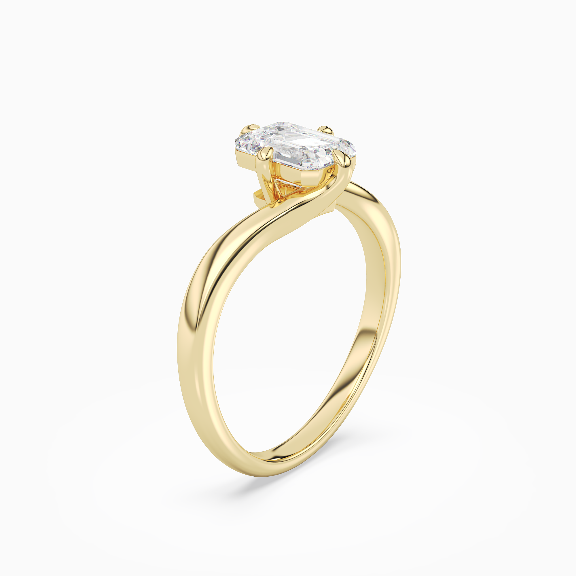 Emerald Open Bypass Solitaire in 18K Yellow Gold angled