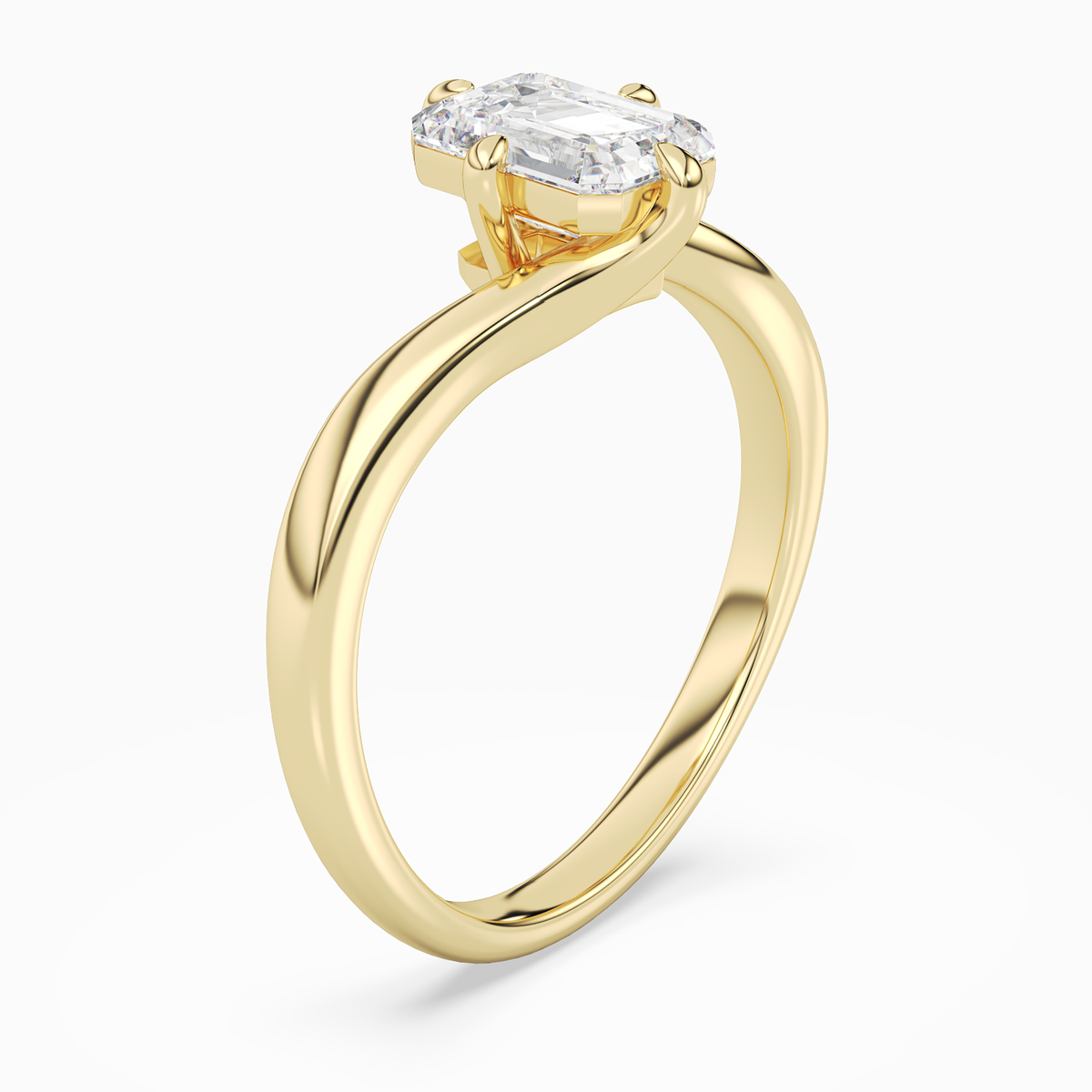 Emerald Open Bypass Solitaire in 18K Yellow Gold angled