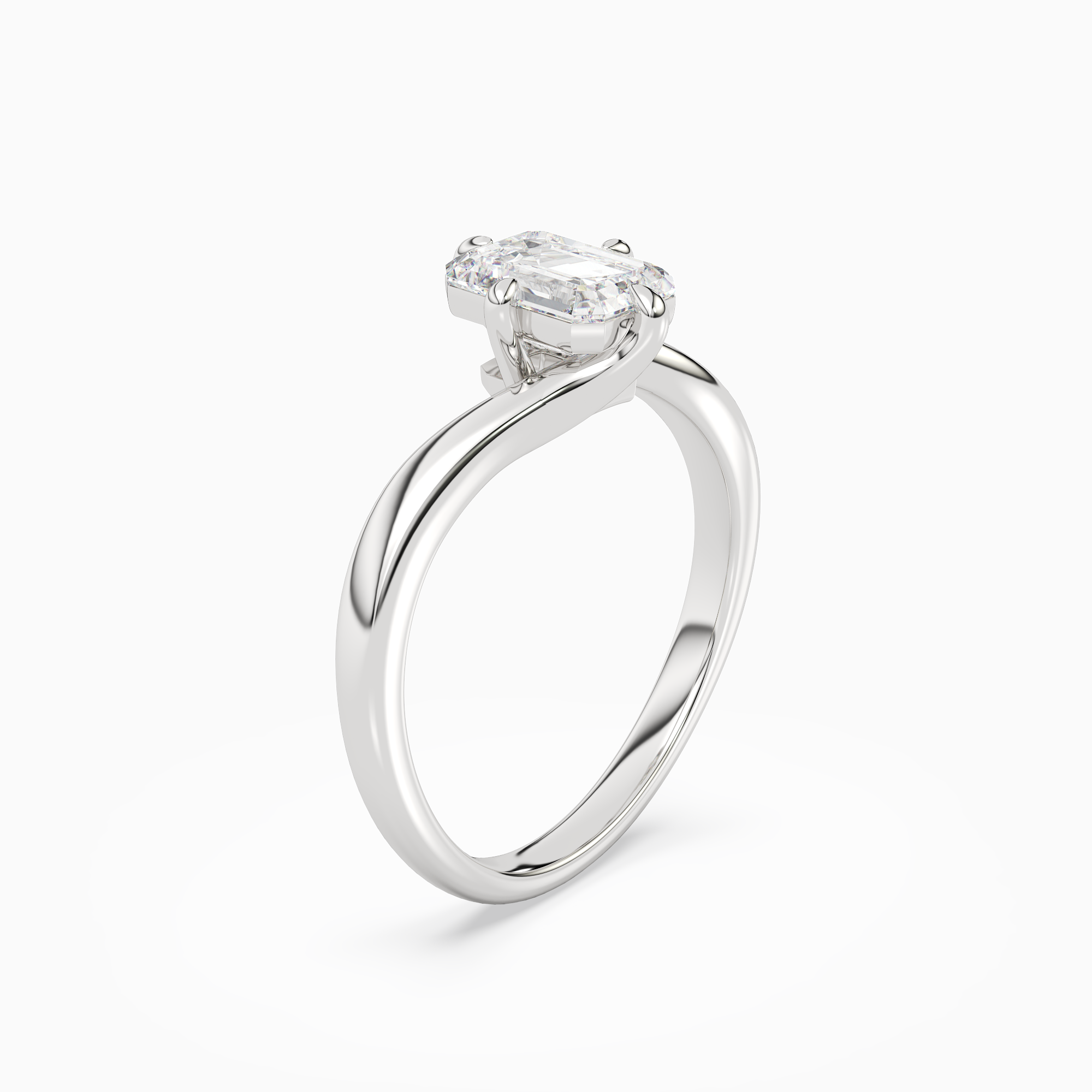 Emerald Open Bypass Solitaire in Platinum angled
