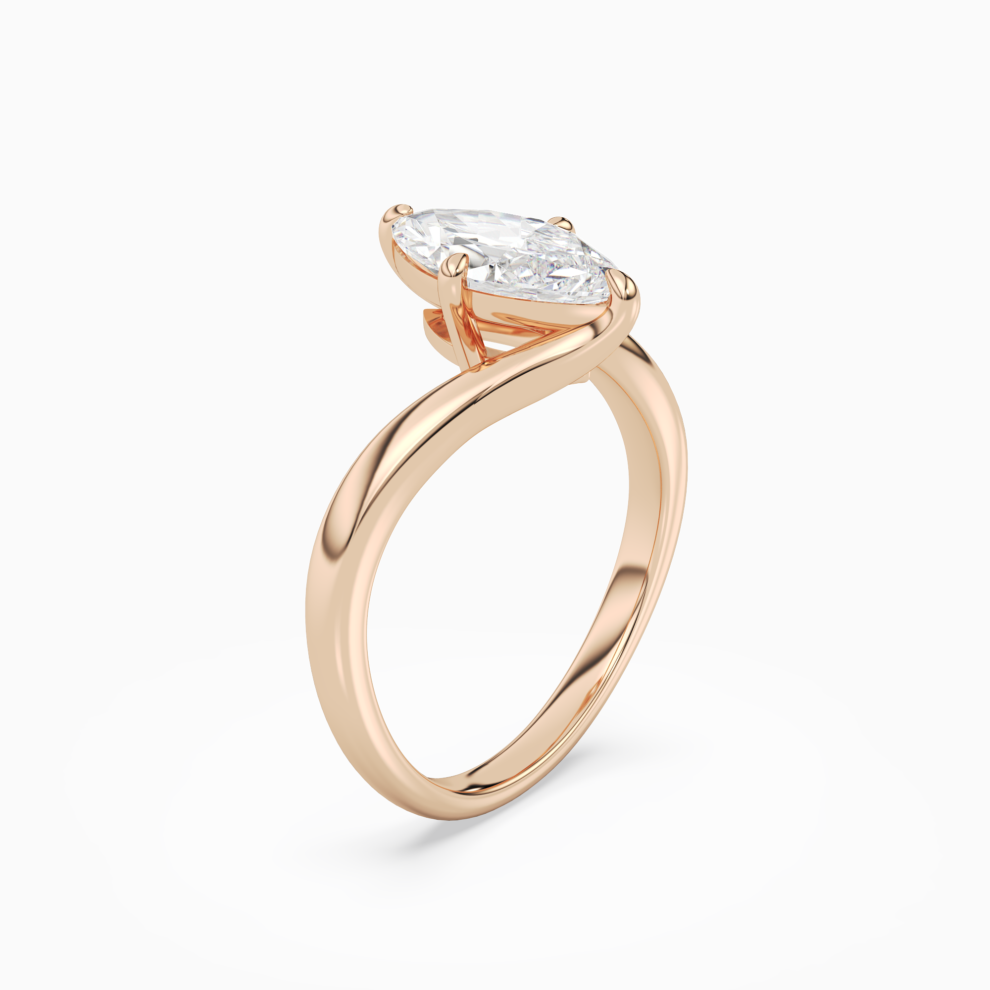 Marquise Open Bypass Solitaire in 14K Rose Gold angled