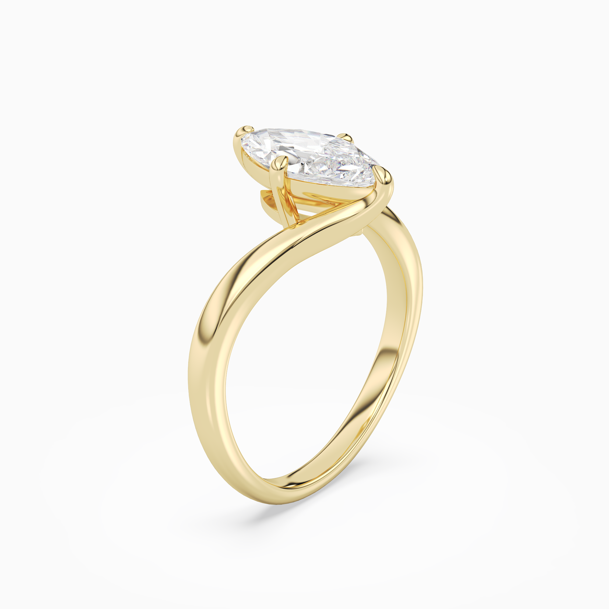 Marquise Open Bypass Solitaire in 14K Yellow Gold angled