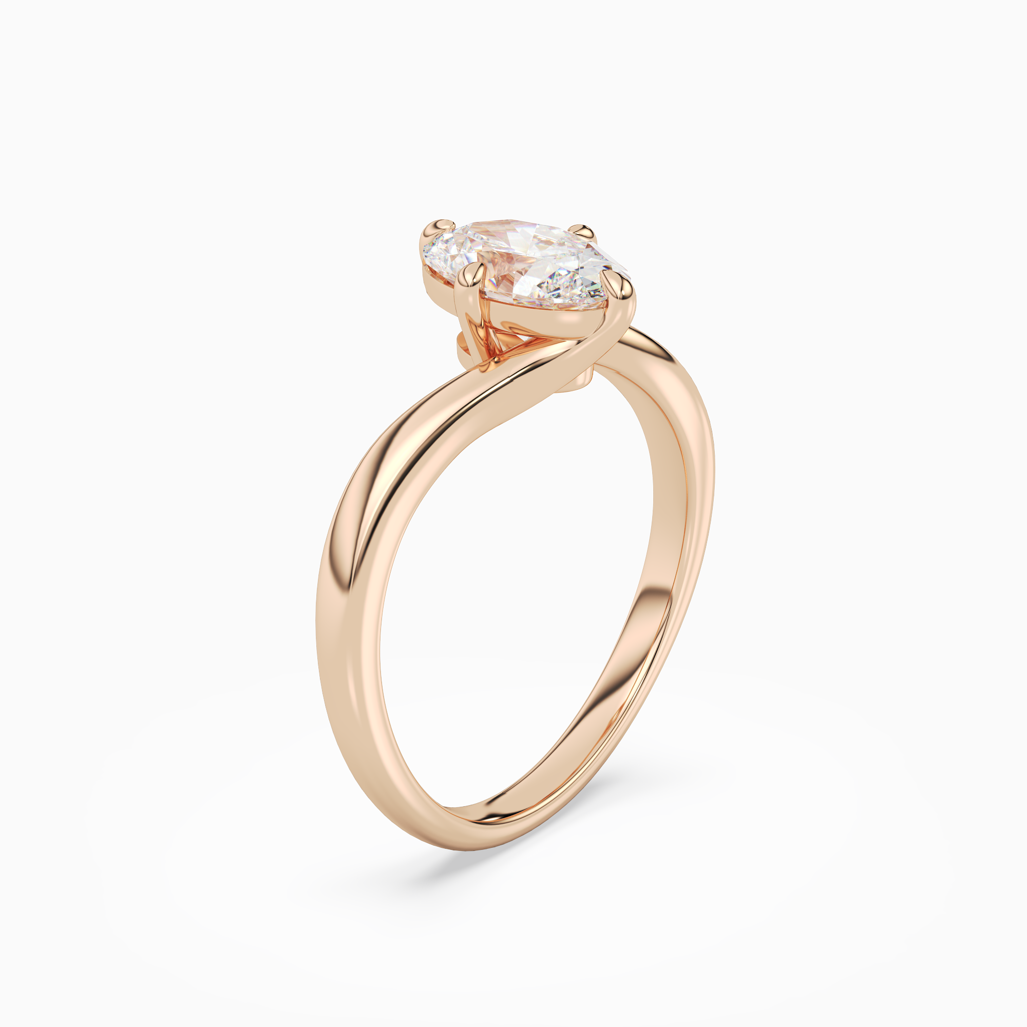 Oval Open Bypass Solitaire in 14K Rose Gold angled