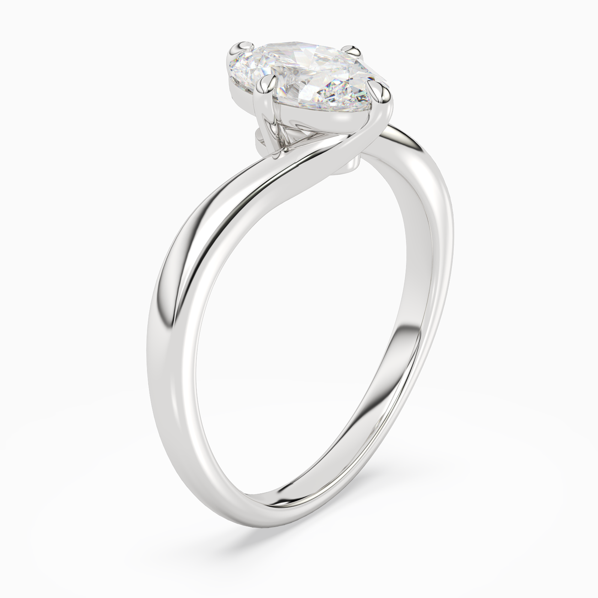 Oval Open Bypass Solitaire in 14K White Gold angled