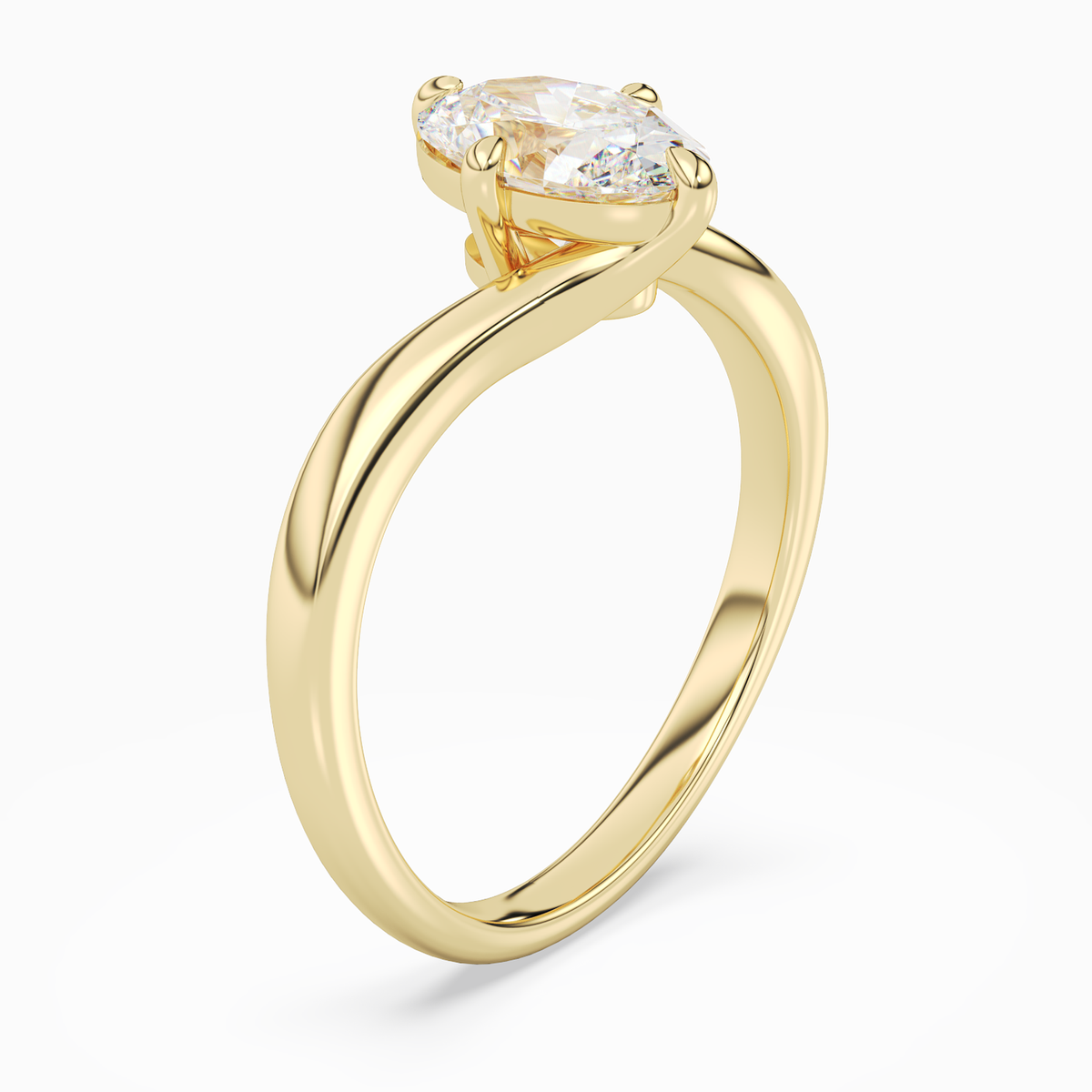 Oval Open Bypass Solitaire in 18K Yellow Gold angled