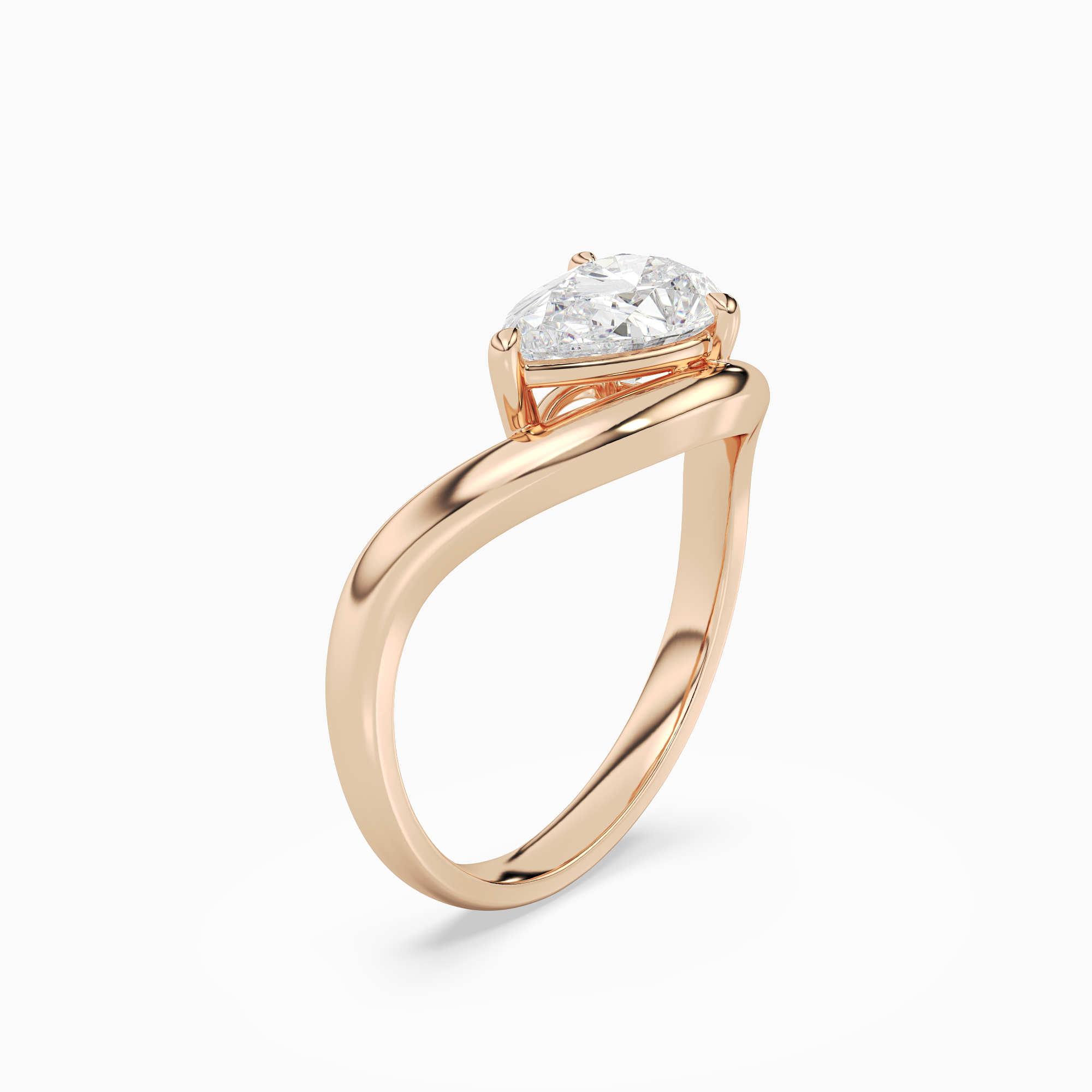 Pear Soft Bypass Solitaire in 14K Rose Gold angled