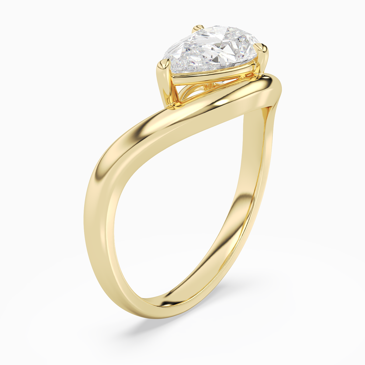 Pear Soft Bypass Solitaire in 18K Yellow Gold angled