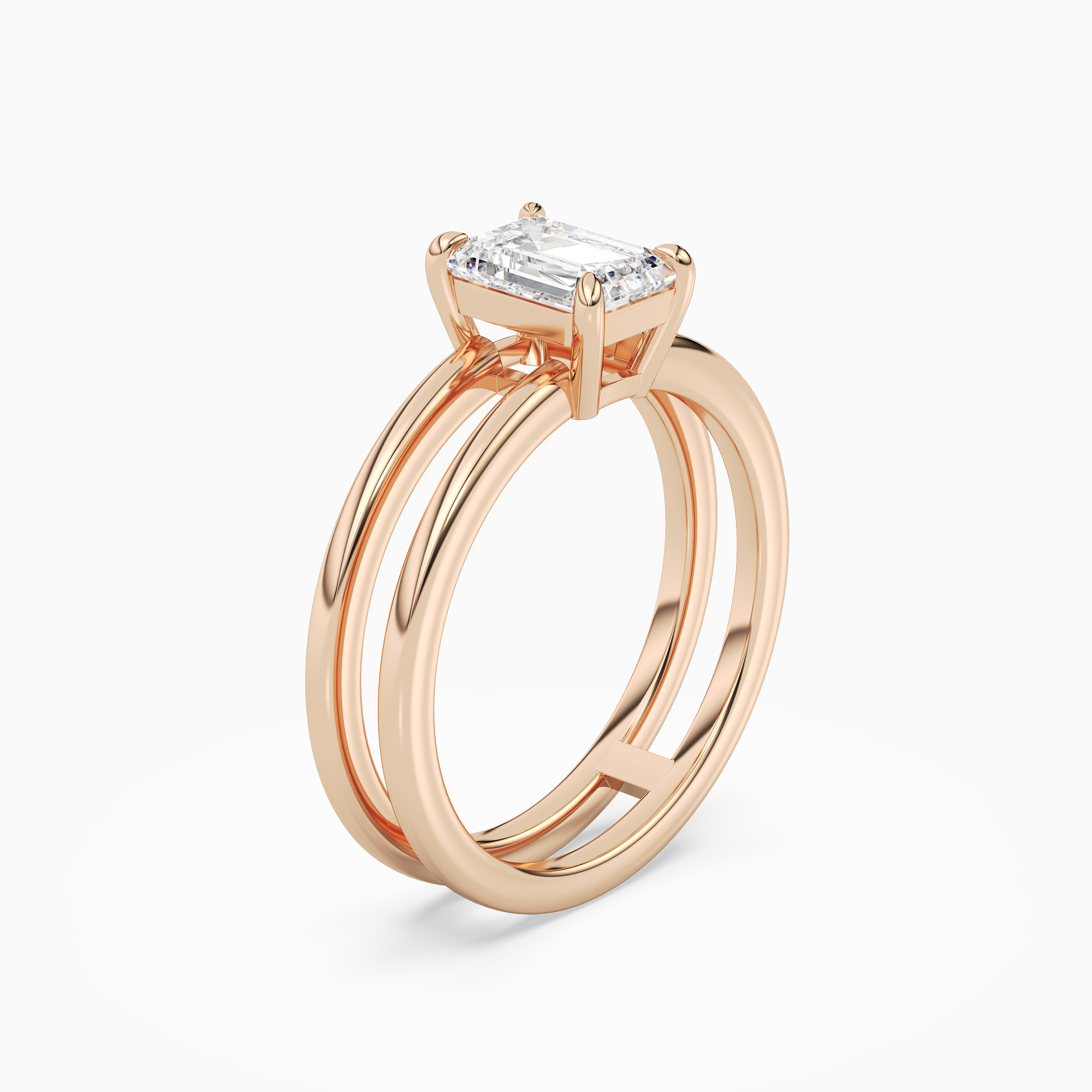 Emerald Open Double Shank Solitaire in 14K Rose Gold angled