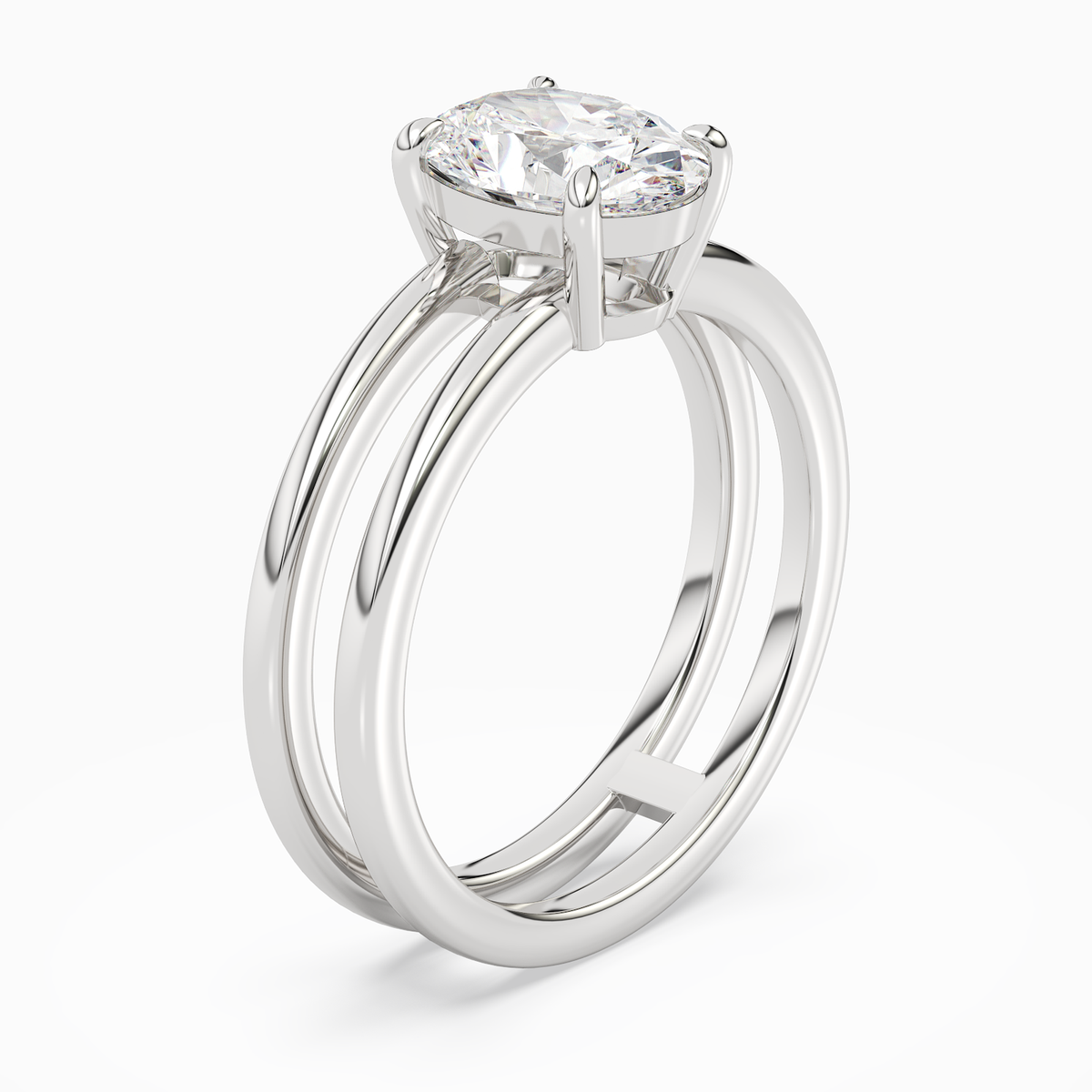 Oval Open Double Shank Solitaire in 14K White Gold angled
