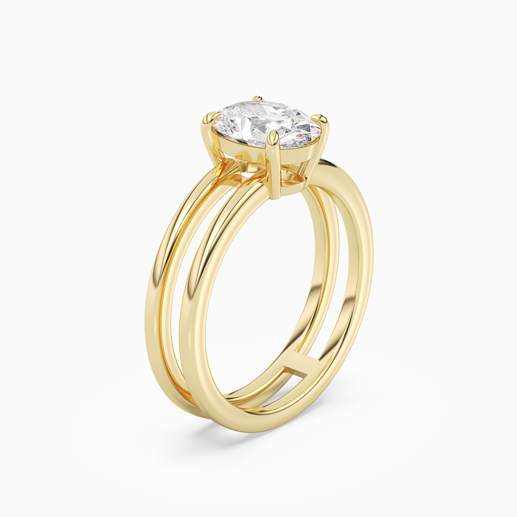 Oval Open Double Shank Solitaire in 14K Yellow Gold angled