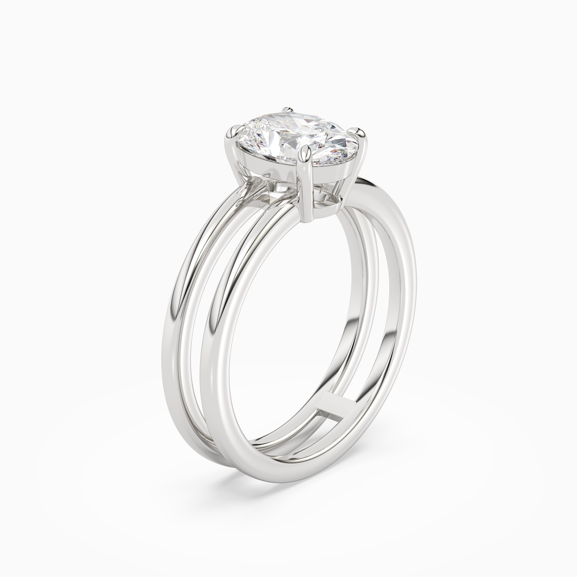 Oval Open Double Shank Solitaire in Platinum angled