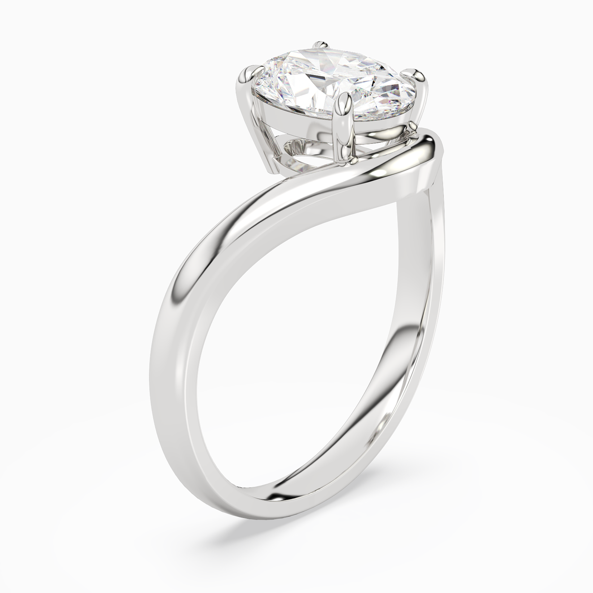 Oval V-Frame Solitaire in 14K White Gold angled