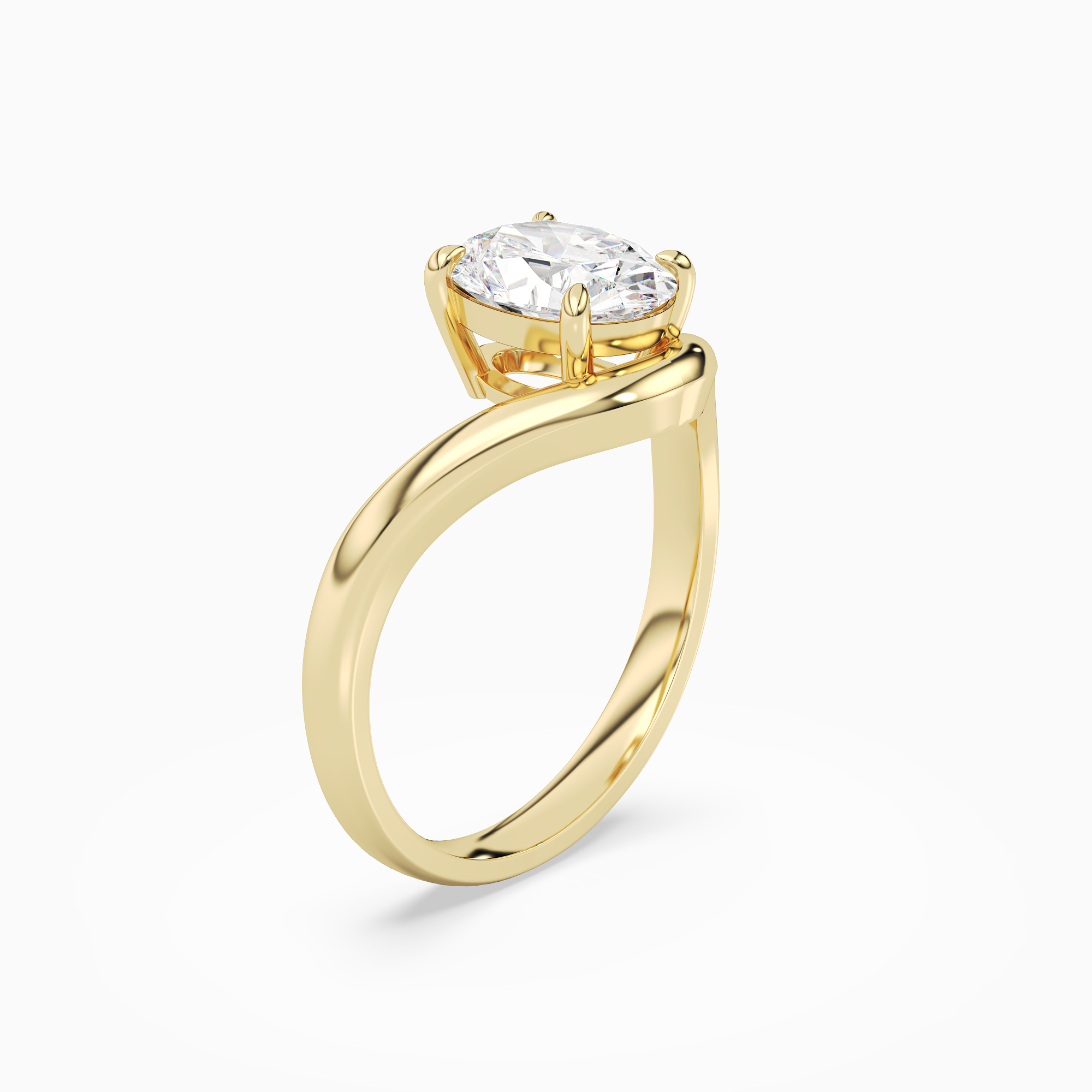 Oval V-Frame Solitaire in 18K Yellow Gold angled