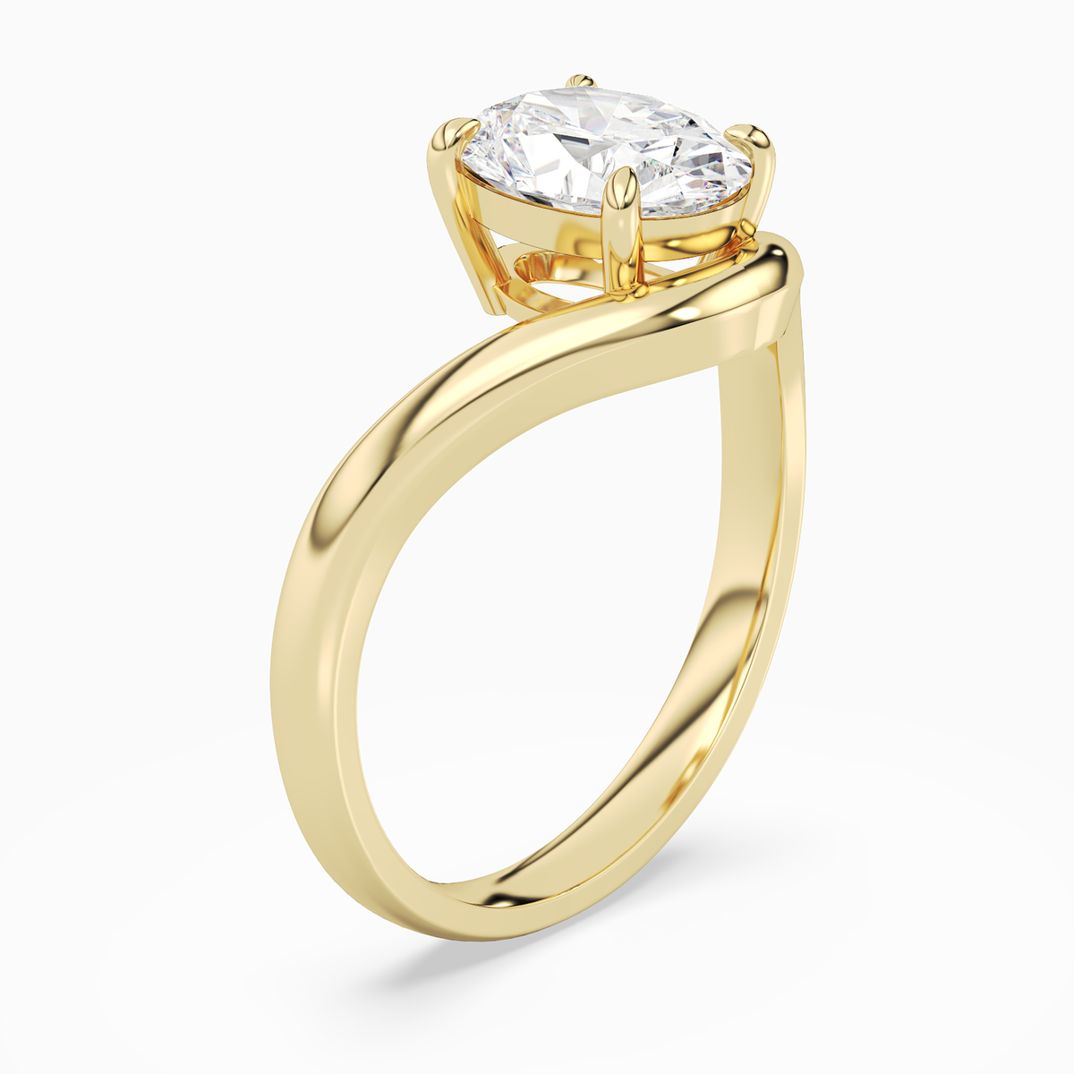 Oval V-Frame Solitaire in 18K Yellow Gold angled