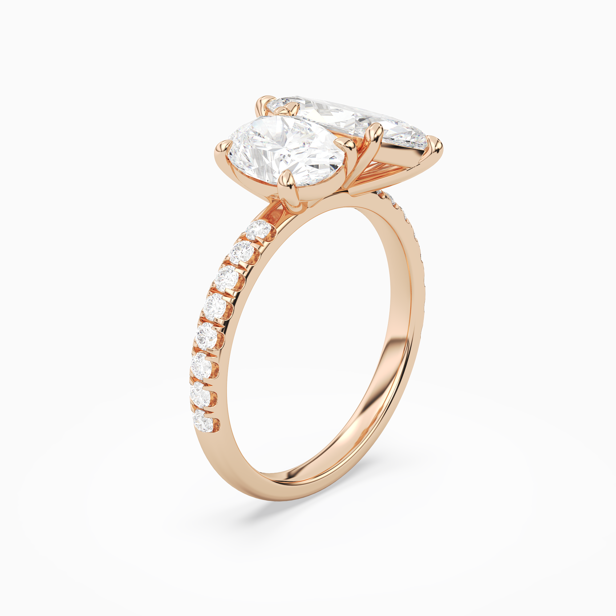 Oval & Marquise Accented Toi Et Moi in 14K Rose Gold angled