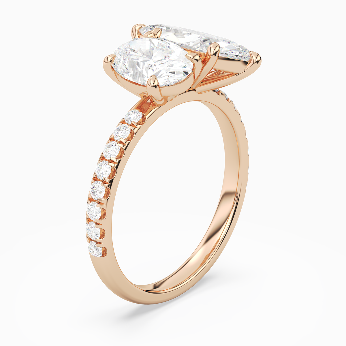 Oval & Marquise Accented Toi Et Moi in 14K Rose Gold angled