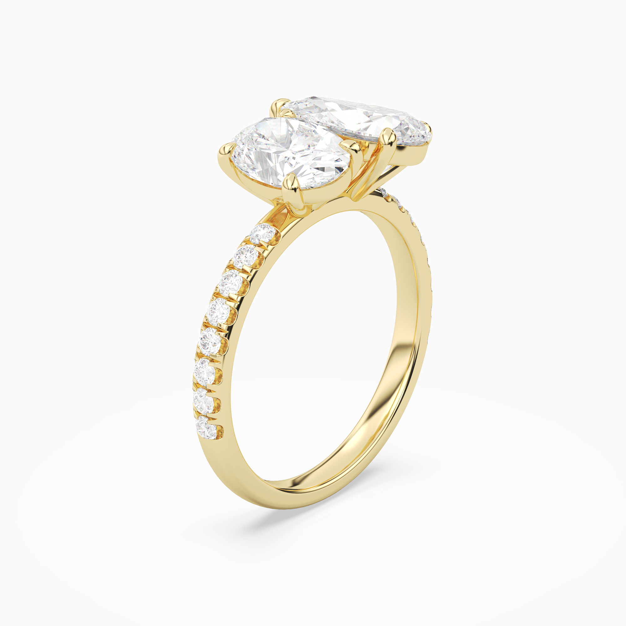 Oval & Pear Accented Toi Et Moi in 18K Yellow Gold angled