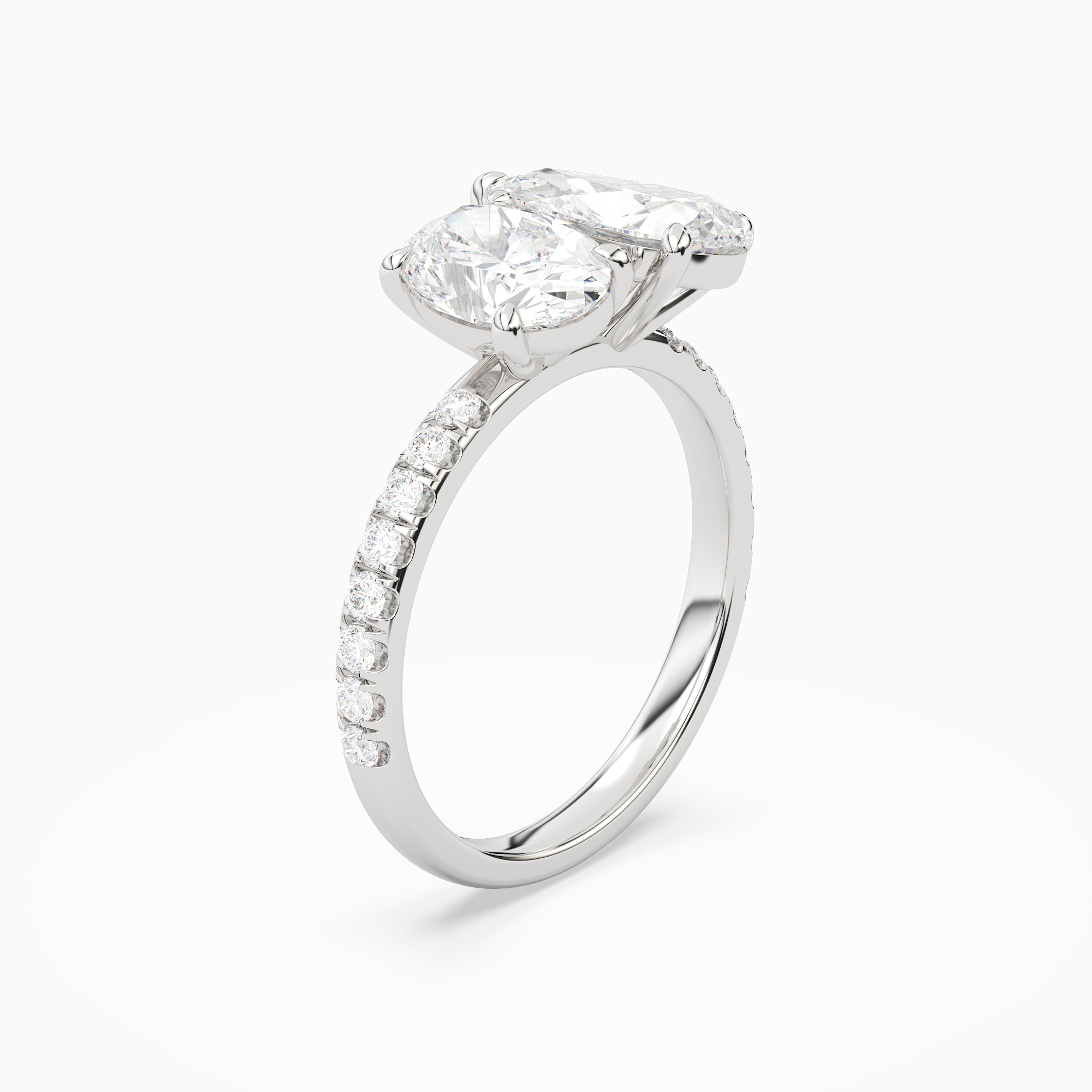 Oval & Pear Accented Toi Et Moi in Platinum angled