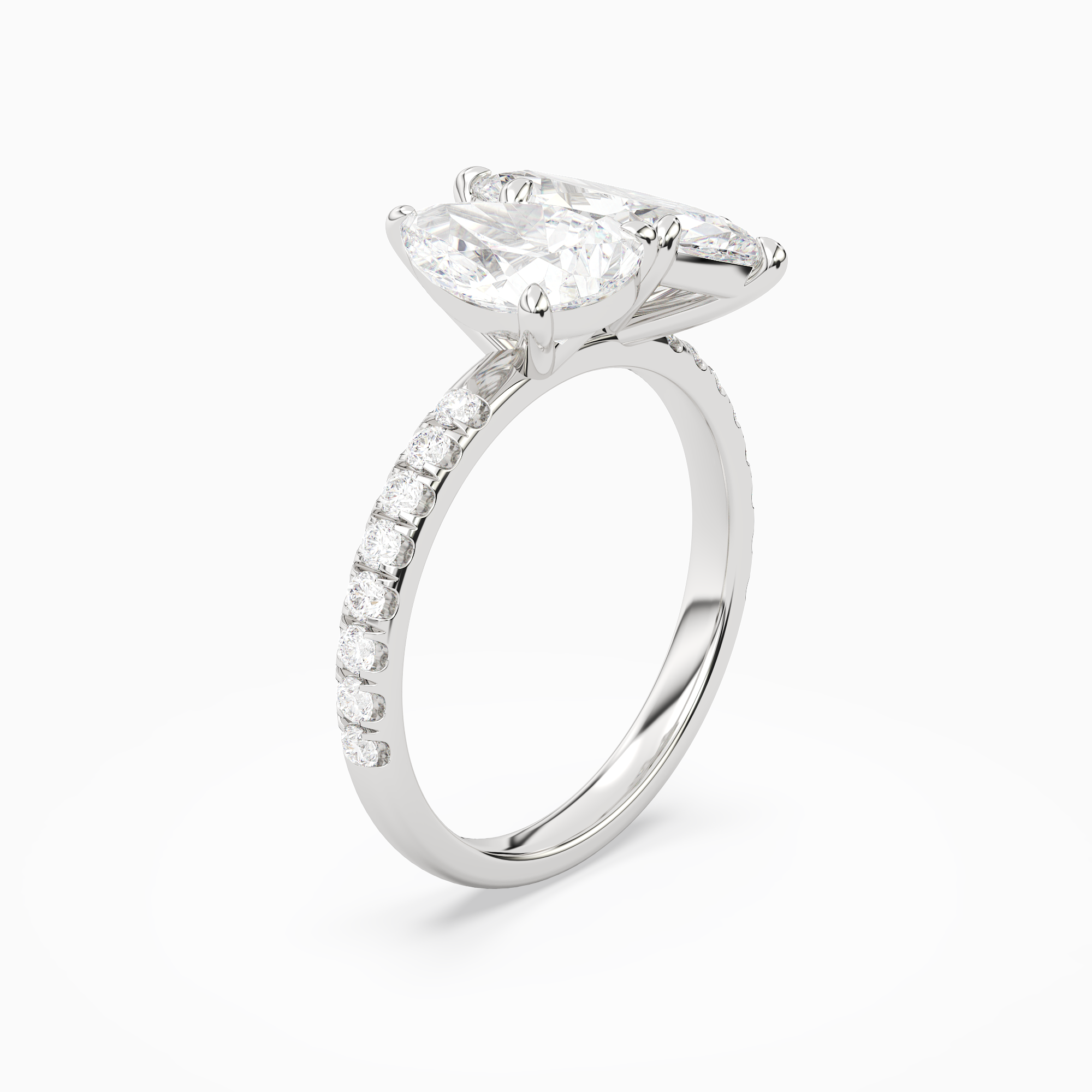 Pear & Marquise Accented Toi Et Moi in 14K White Gold angled