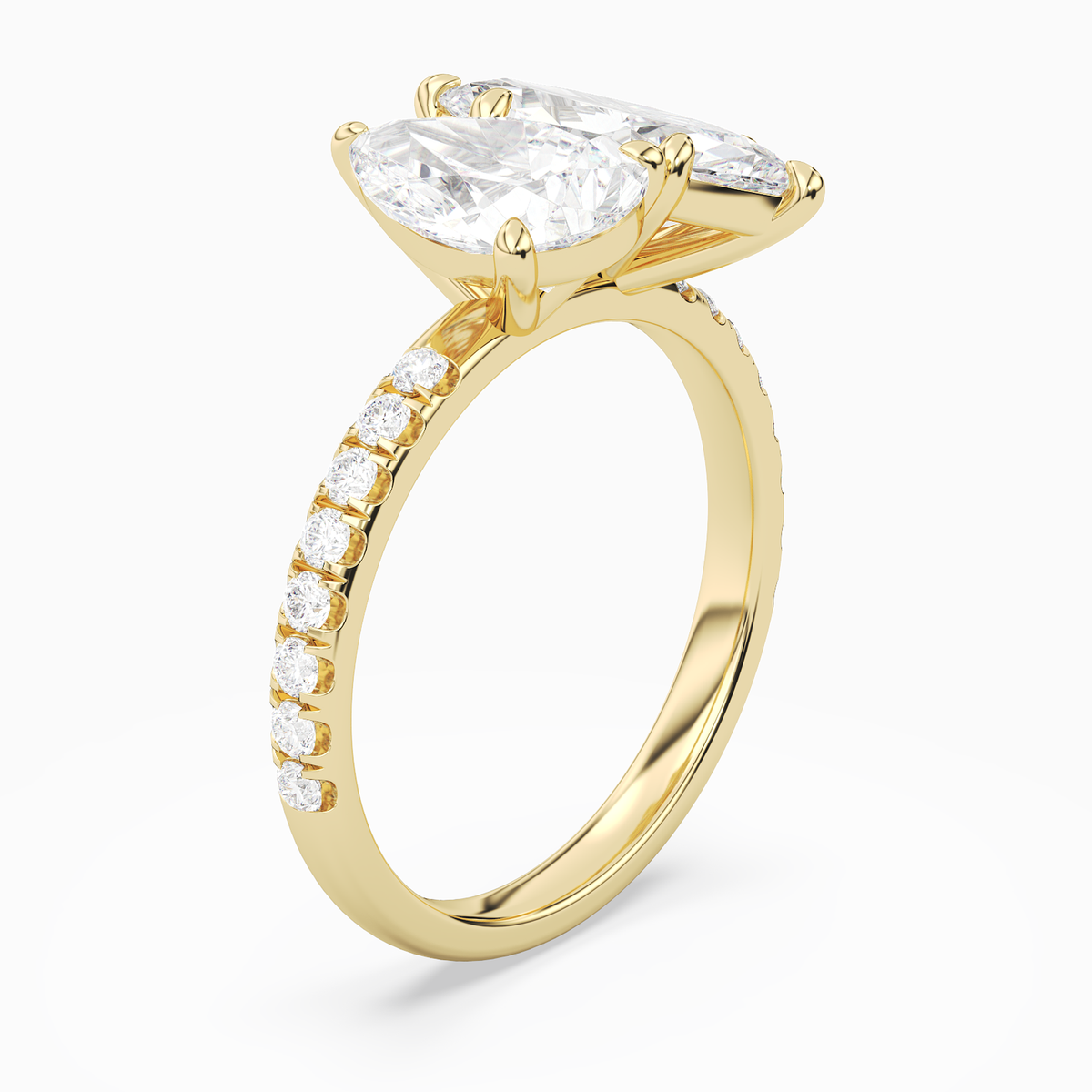Pear & Marquise Accented Toi Et Moi in 18K Yellow Gold angled