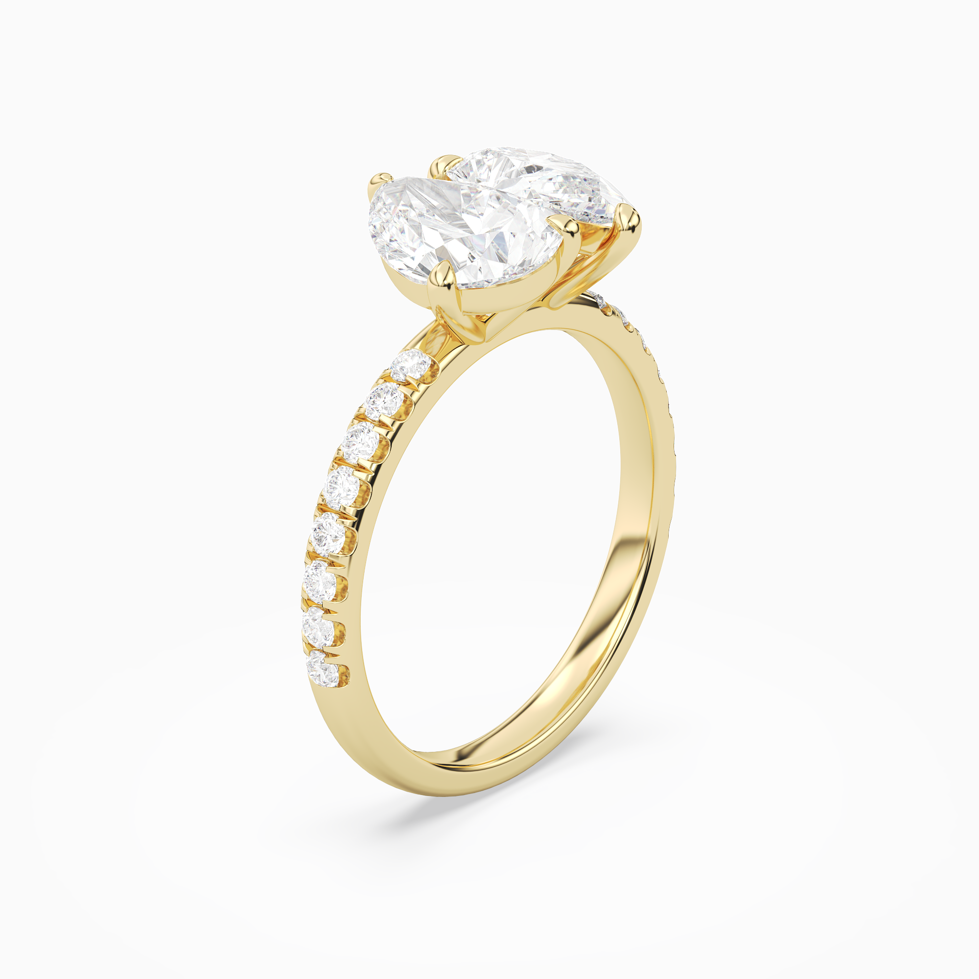 Pear & Pear Accented Toi Et Moi in 14K Yellow Gold angled