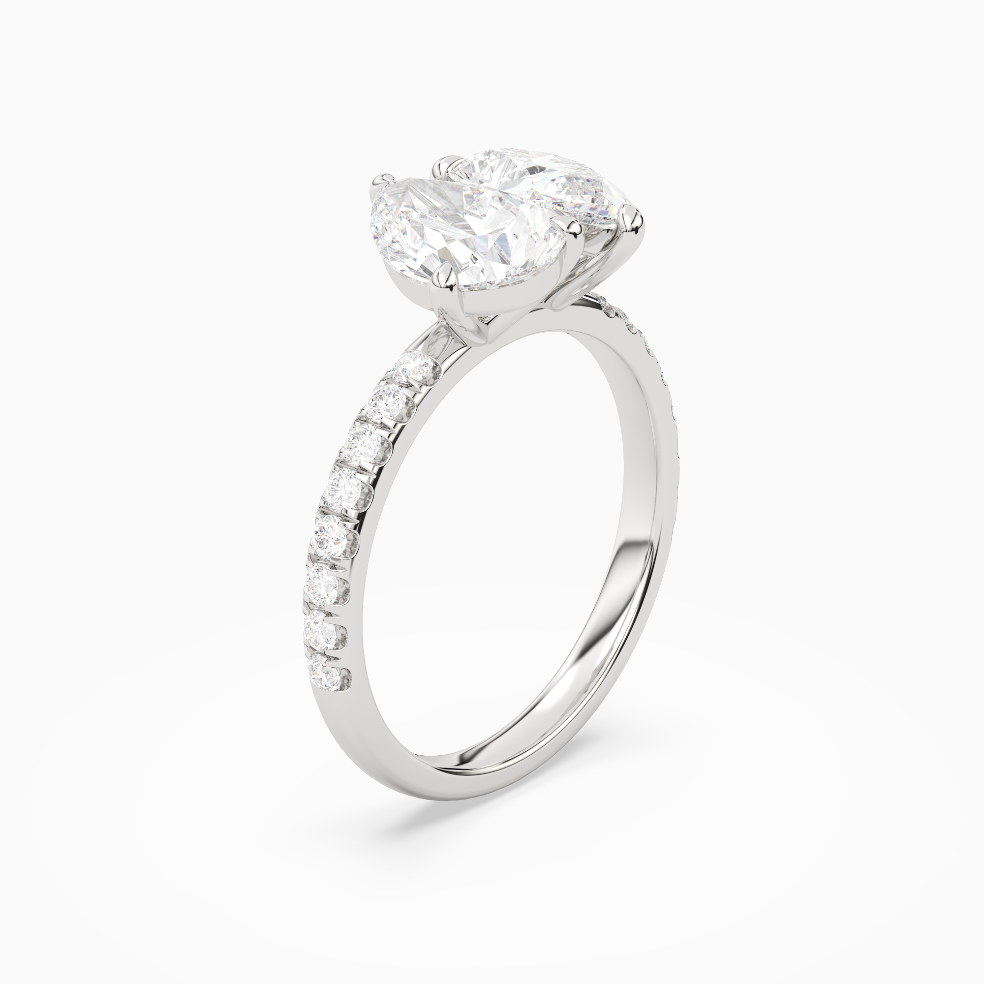 Pear & Pear Accented Toi Et Moi in Platinum angled