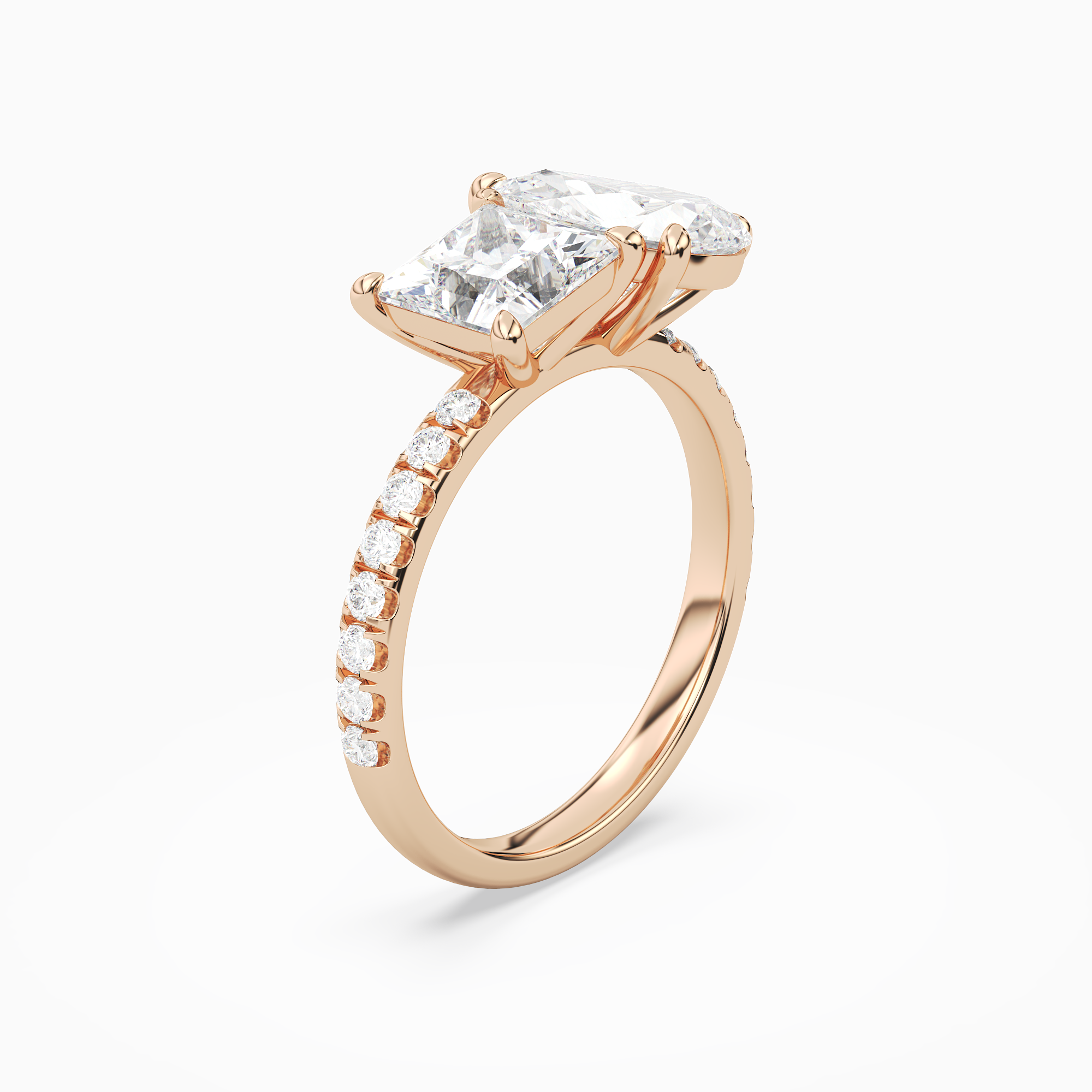 Princess & Pear Accented Toi Et Moi in 14K Rose Gold angled
