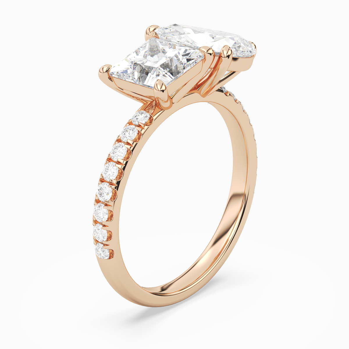 Princess & Pear Accented Toi Et Moi in 14K Rose Gold angled