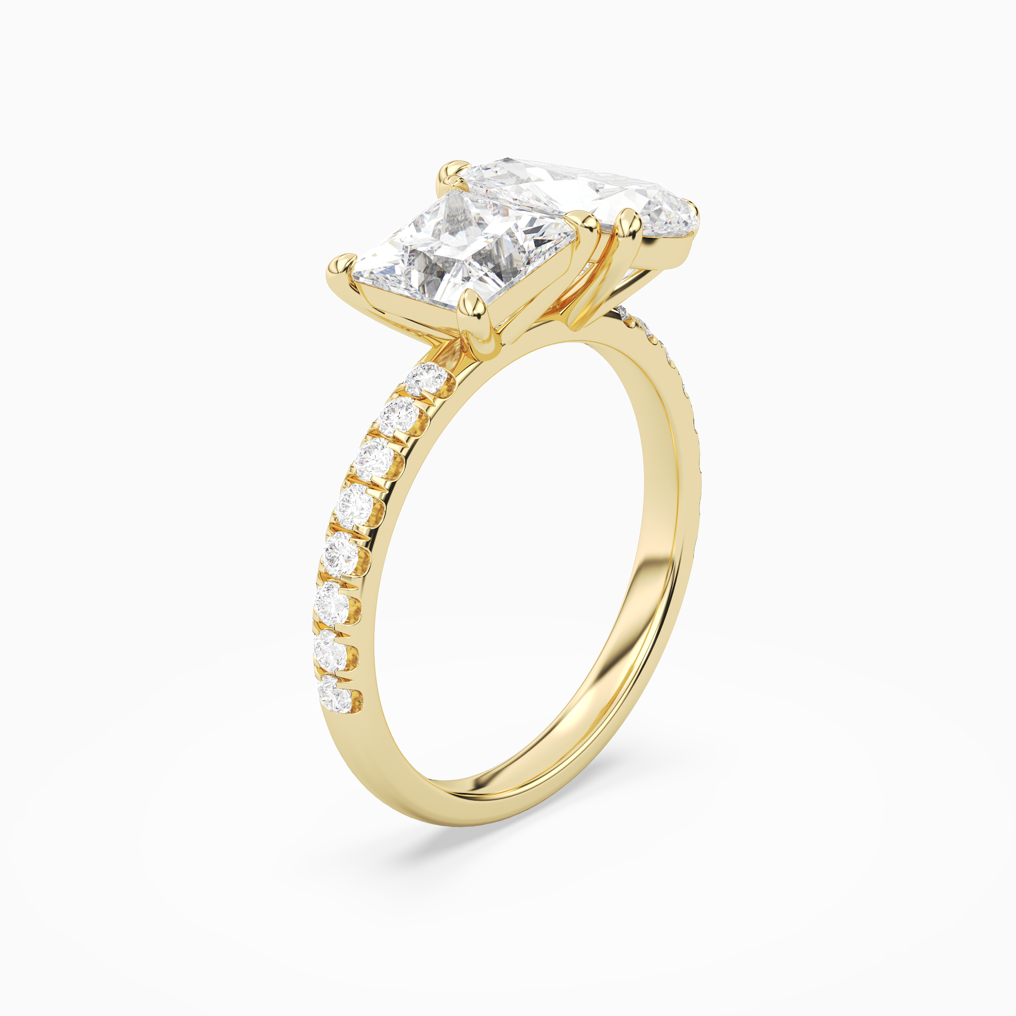 Princess & Pear Accented Toi Et Moi in 14K Yellow Gold angled