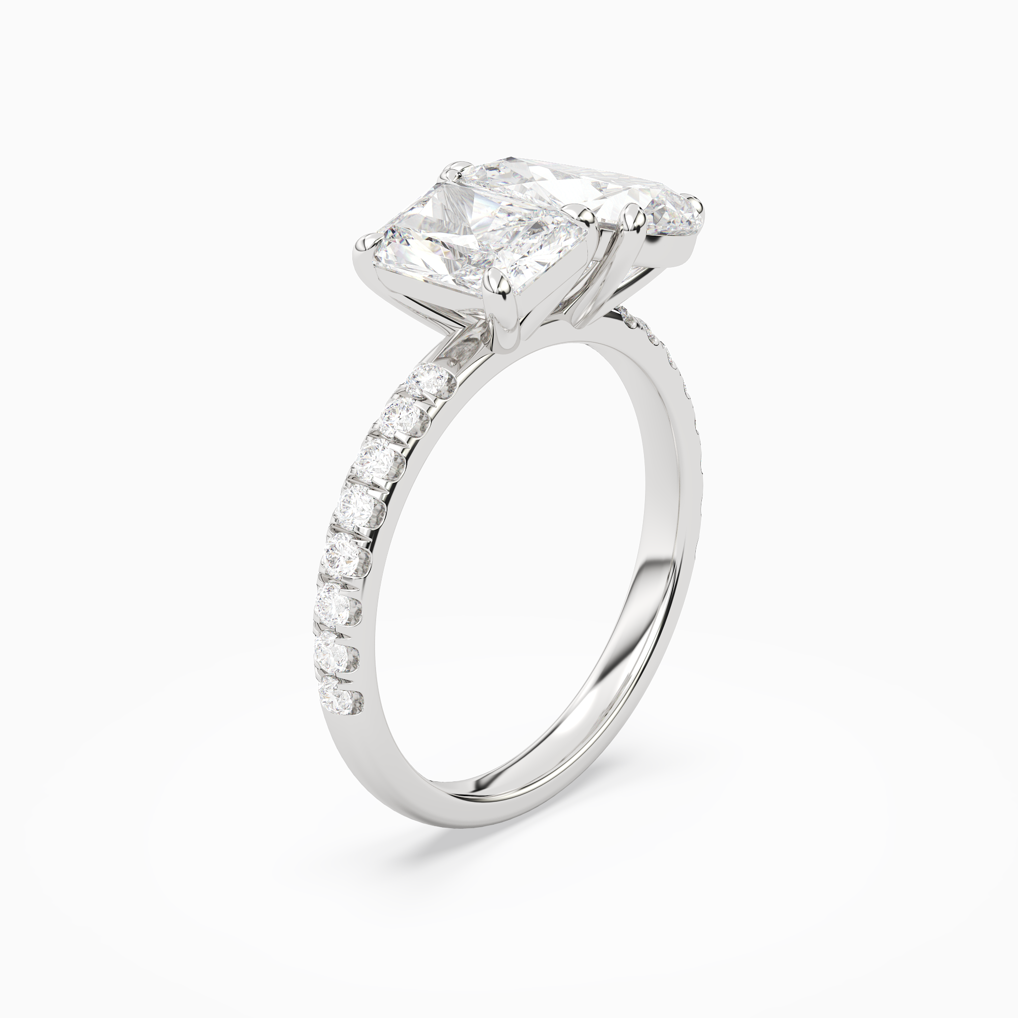 Radiant & Pear Accented Toi Et Moi in 14K White Gold angled