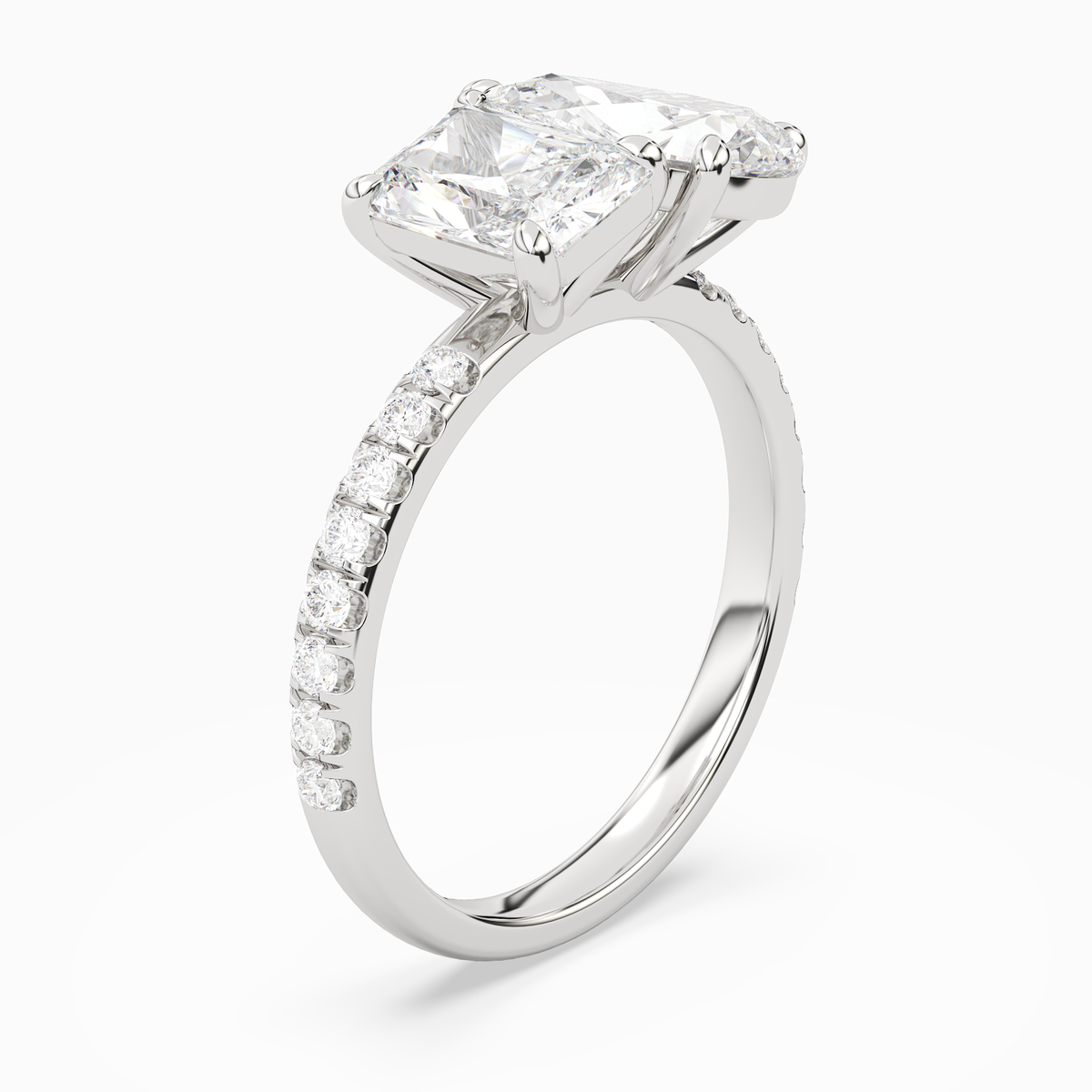 Radiant & Pear Accented Toi Et Moi in Platinum angled