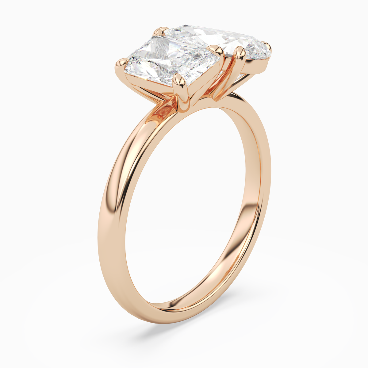 Radiant & Pear Clean Toi Et Moi in 14K Rose Gold angled