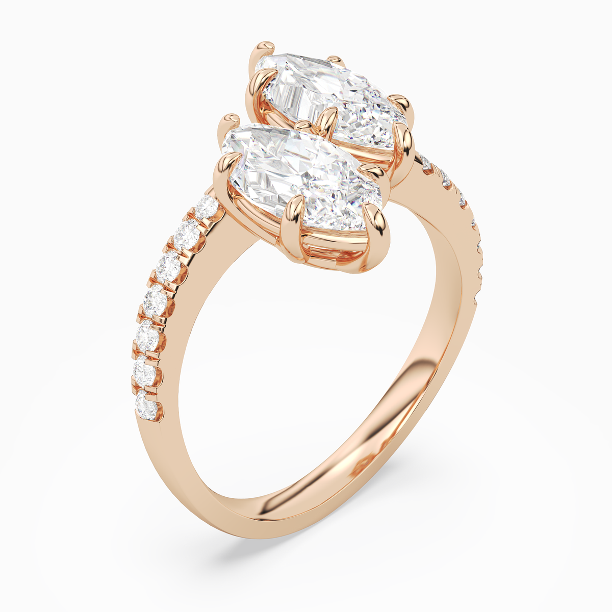 Marquise & Marquise Parallel Pavé Toi Et Moi in 14K Rose Gold angled