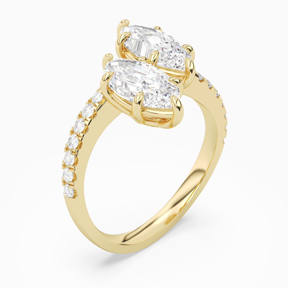 Marquise & Marquise Parallel Pavé Toi Et Moi in 18K Yellow Gold angled